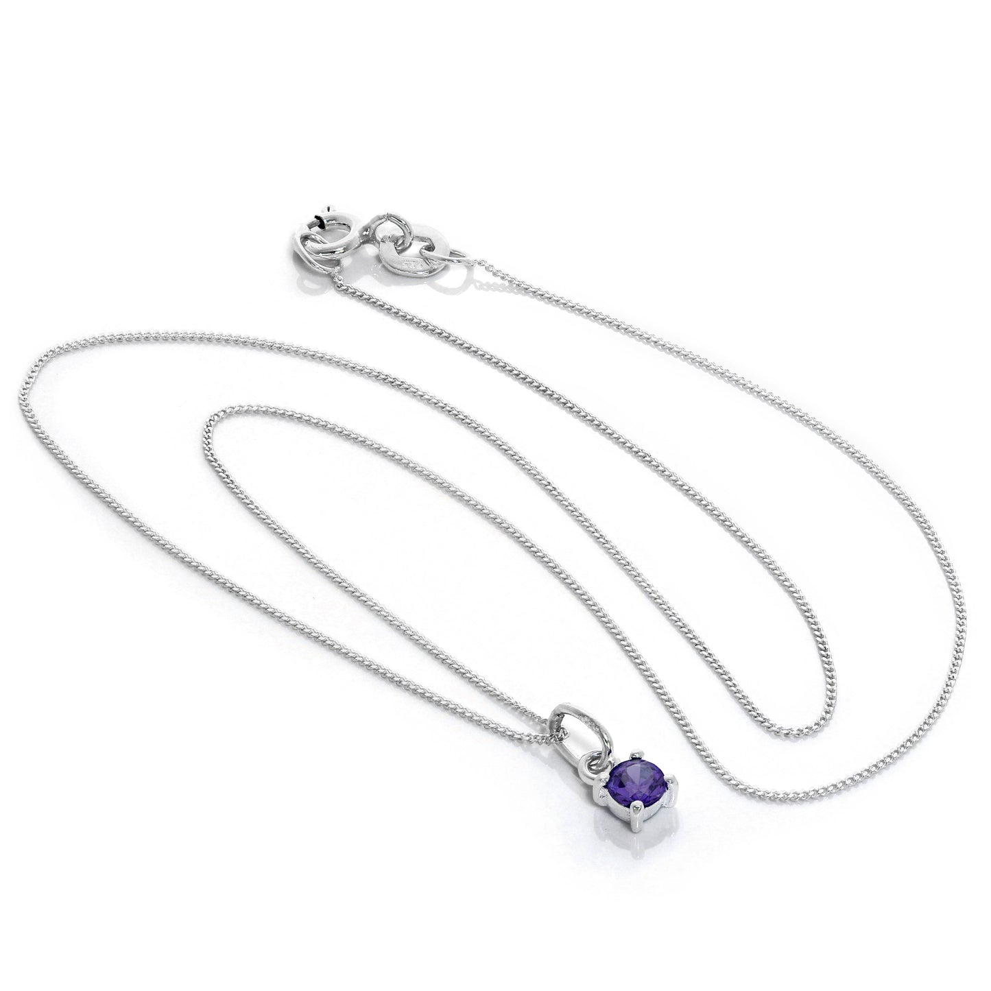 Sterling Silver Amethyst CZ February Birthstone Claw Necklace - 14 - 32 Inches
