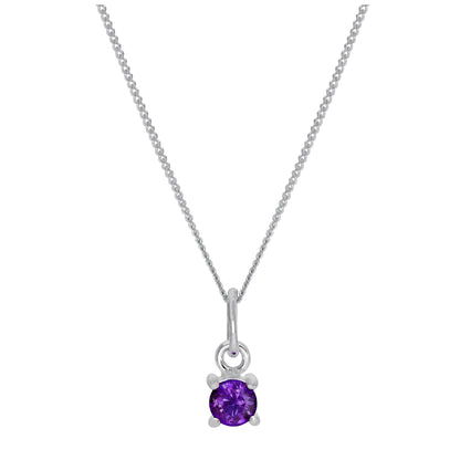 Sterling Silver Amethyst CZ February Birthstone Claw Necklace - 14 - 32 Inches