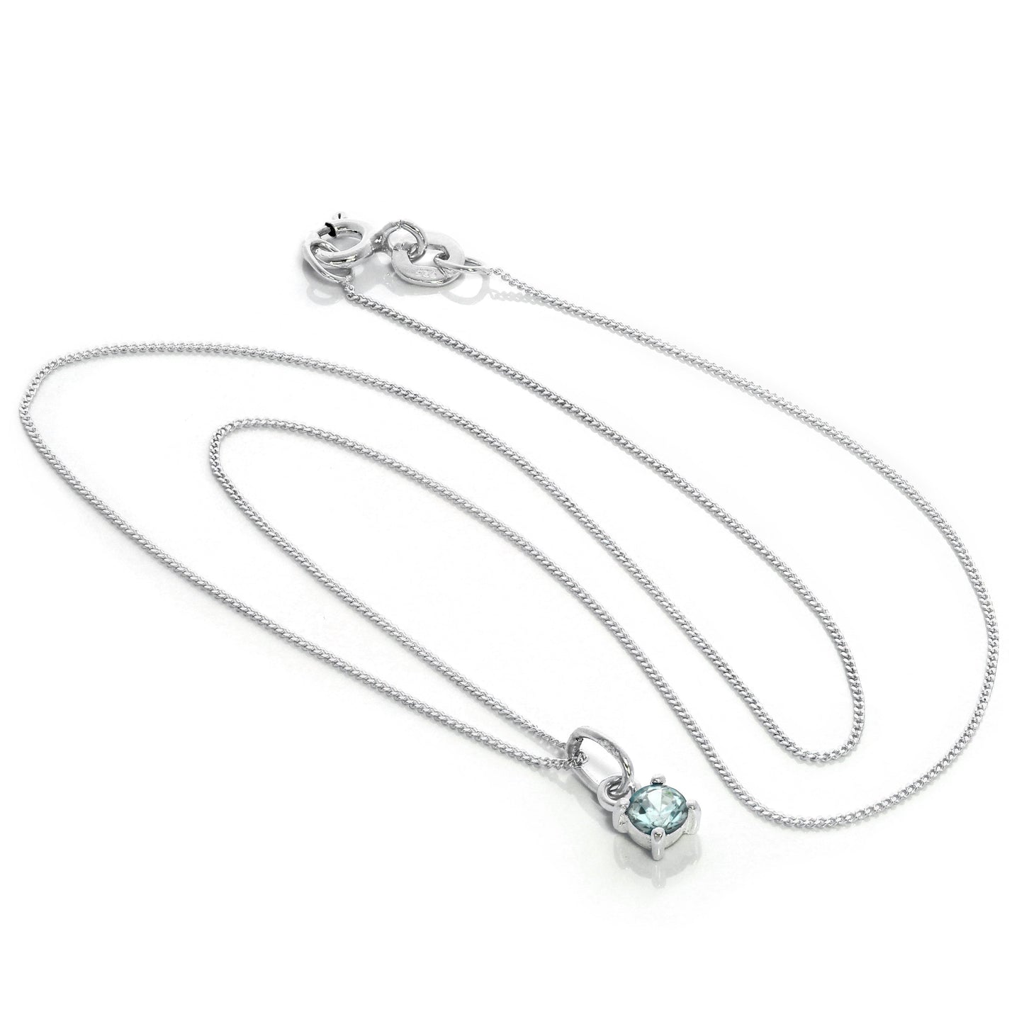 Sterling Silver Aquamarine CZ March Birthstone Claw Necklace - 14 - 32 Inches