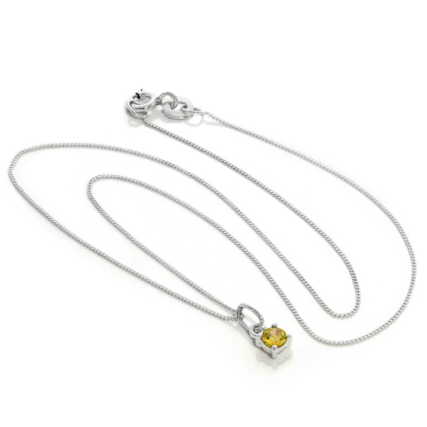 Sterling Silver Citrine CZ November Birthstone Claw Necklace - 14 - 32 Inches