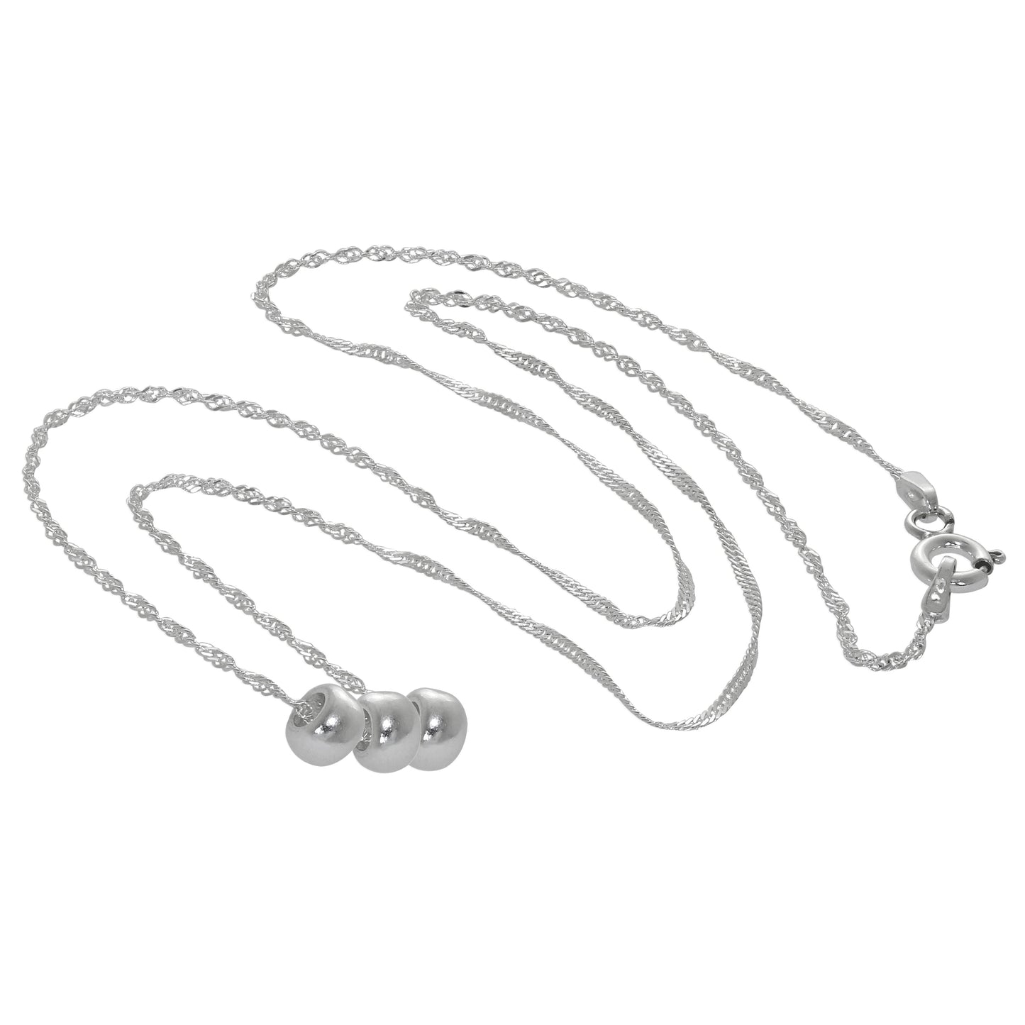 Sterling Silver Triple Round Ring Bead Necklace 16-24 Inches