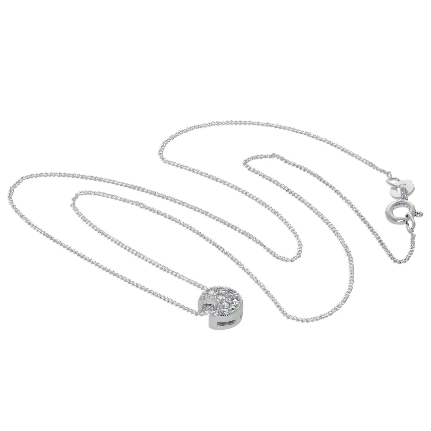 Sterling Silver Moon Clear CZ Floating Necklace 16 32 Inches