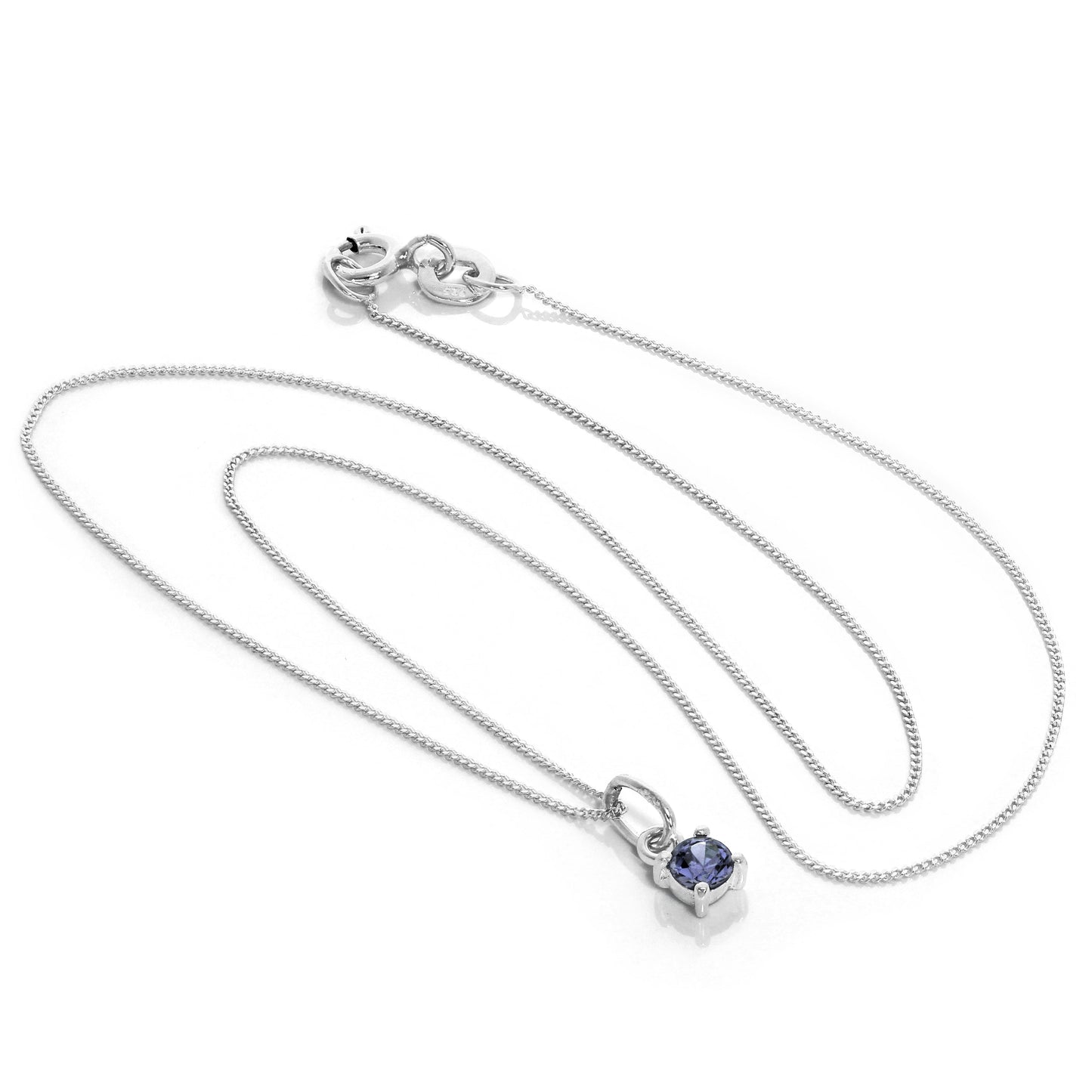 Sterling Silver Alexandrite CZ Birthstone Necklace - 14 - 32 Inches