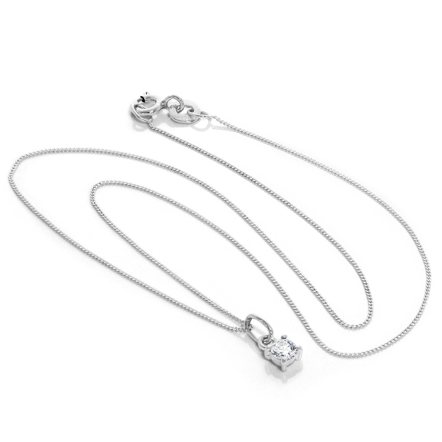 Sterling Silver Clear CZ April Birthstone Necklace - 14 - 32 Inches