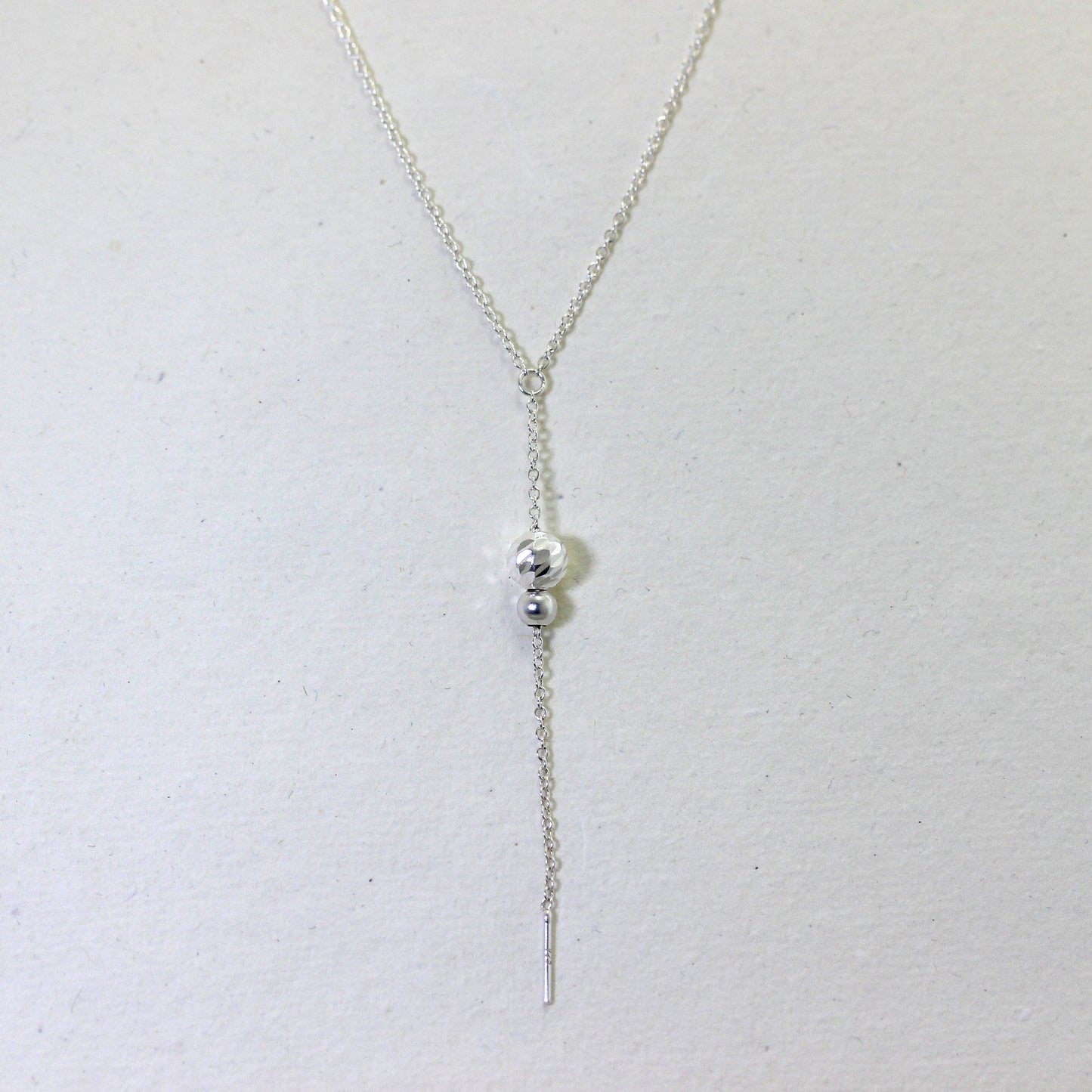 Sterling Silver Diamond Cut Ball Bead 16 Inch Necklace
