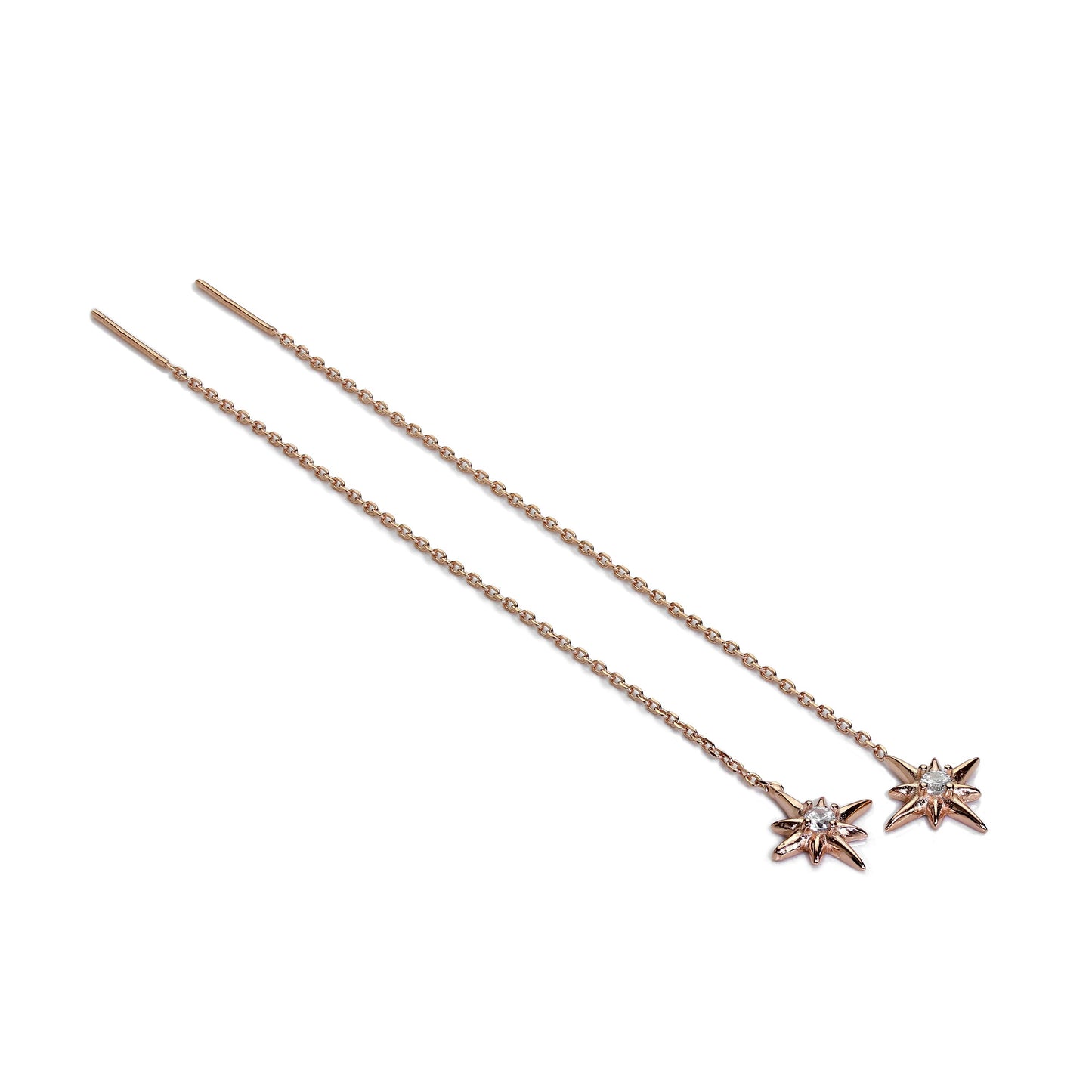 Rose Gold Plated Sterling Silver Starburst CZ Pull Through Earrings