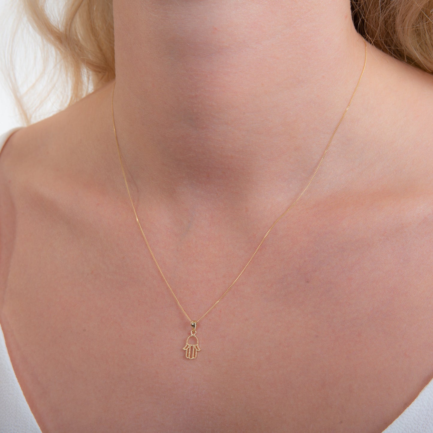 9ct Gold Hamsa Hand Necklace - 16 - 20 Inches