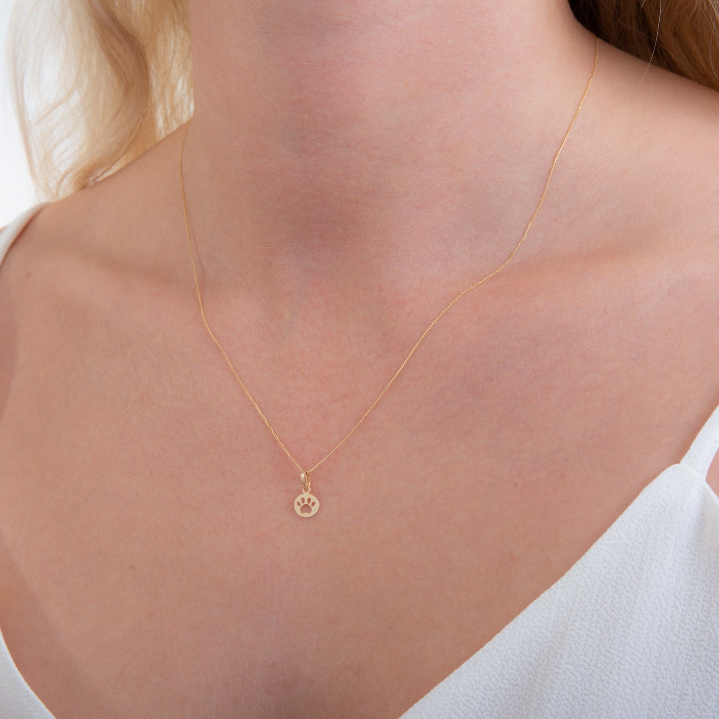 Small 9ct Gold Paw Print Necklace - 16 - 20 Inches