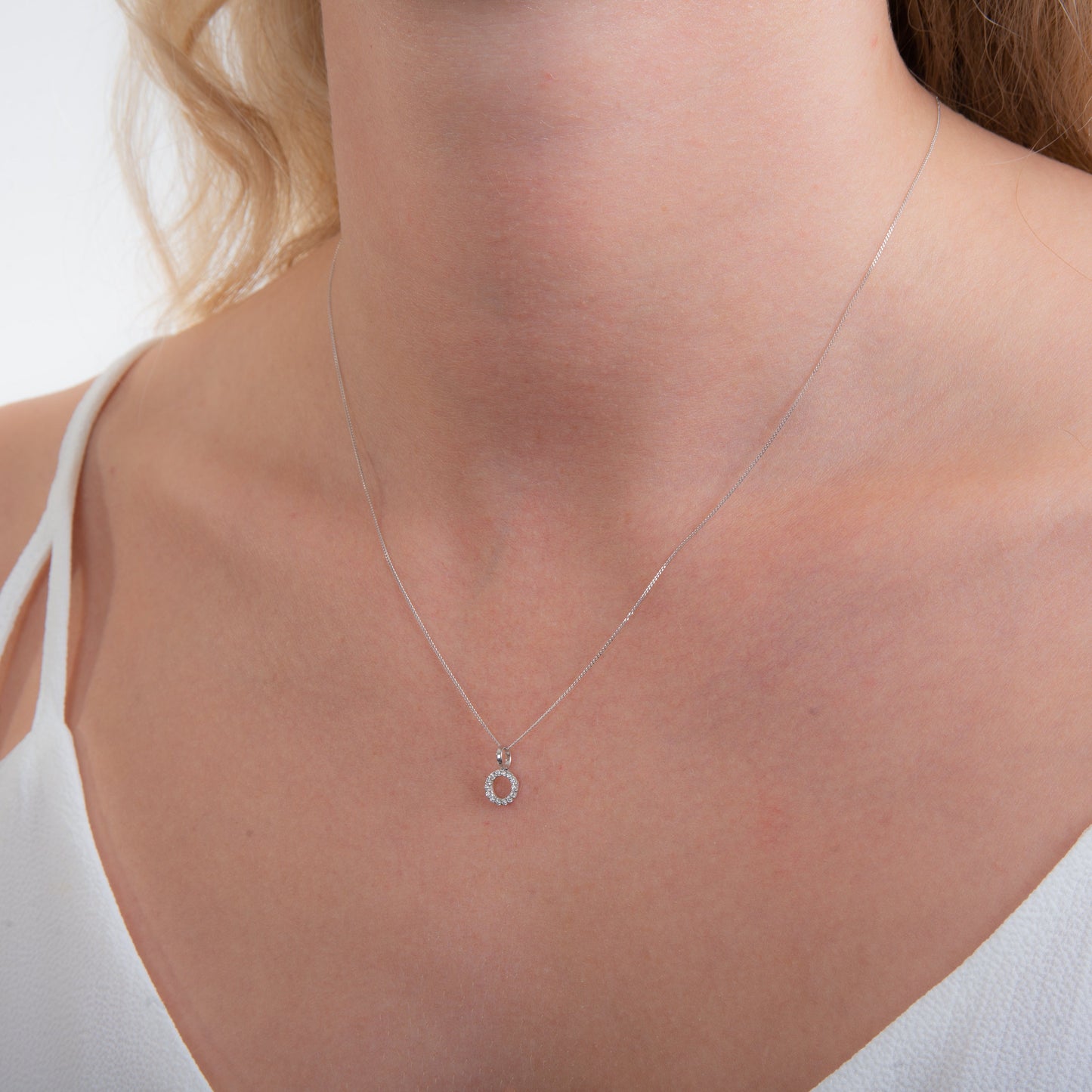 9ct White Gold CZ Karma Circle Necklace - 16 - 20 Inches