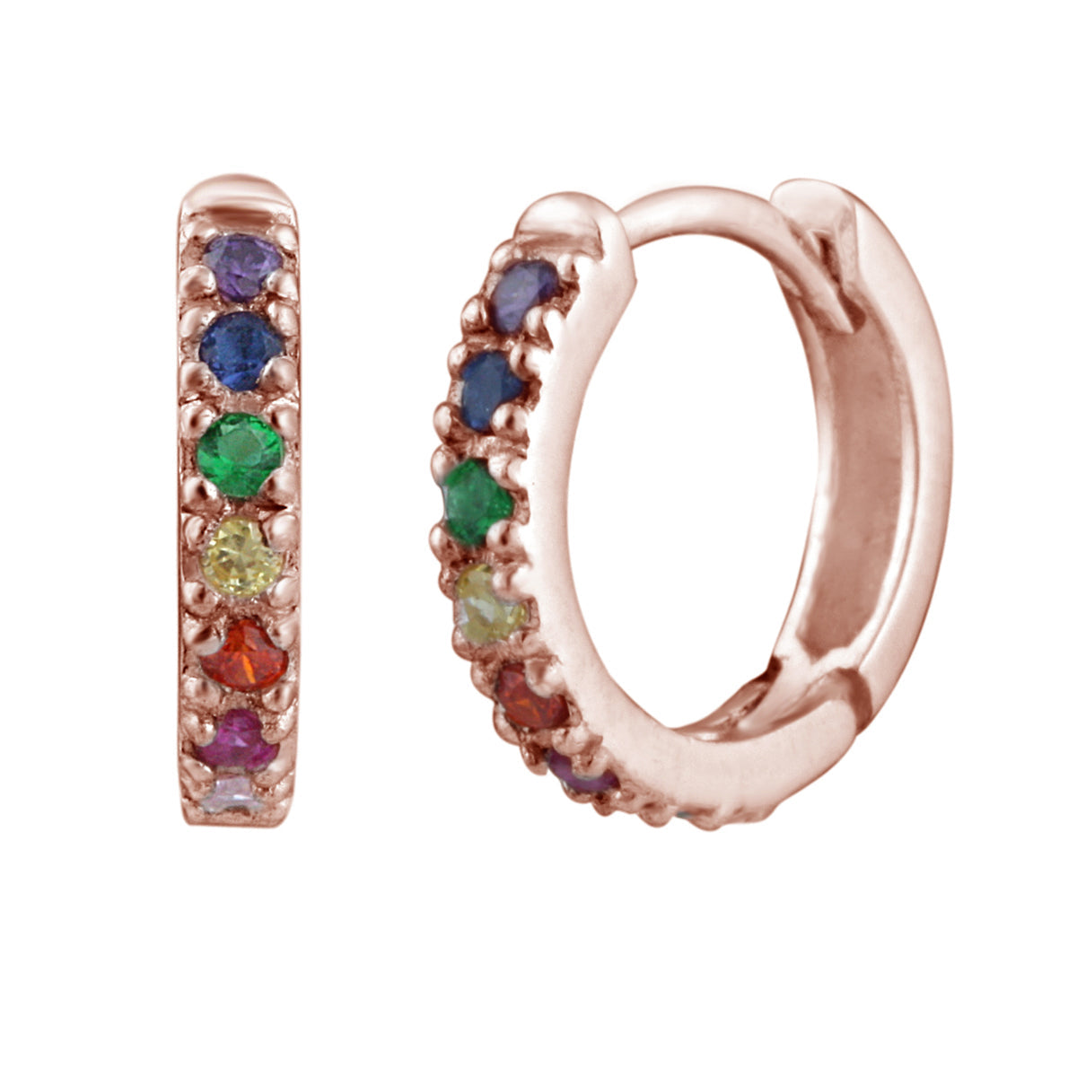 Rose Gold Plated Sterling Silver & Rainbow CZ Huggie Helix Piercings