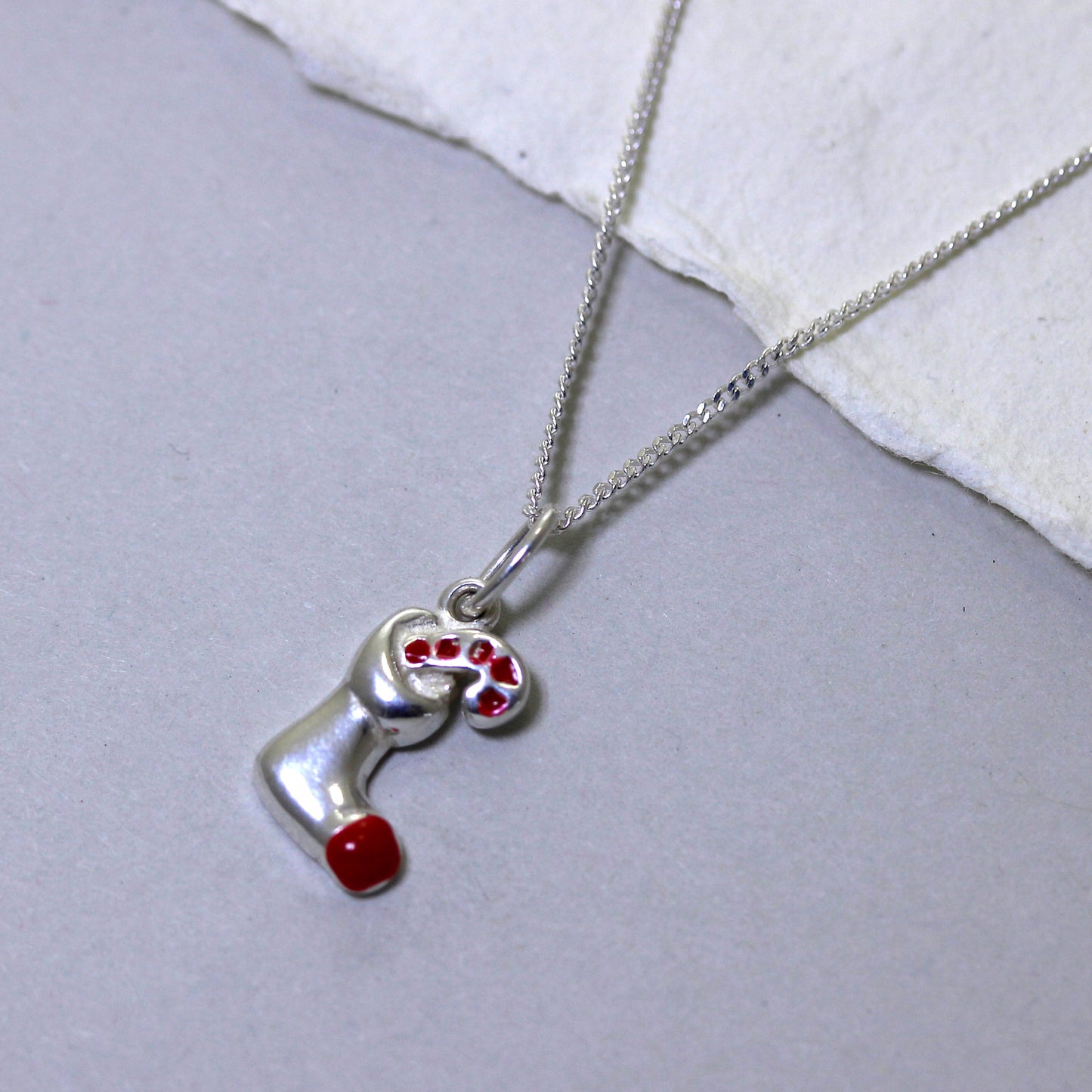 Sterling Silver Stocking & Candy Cane Necklace 16 - 32 Inch