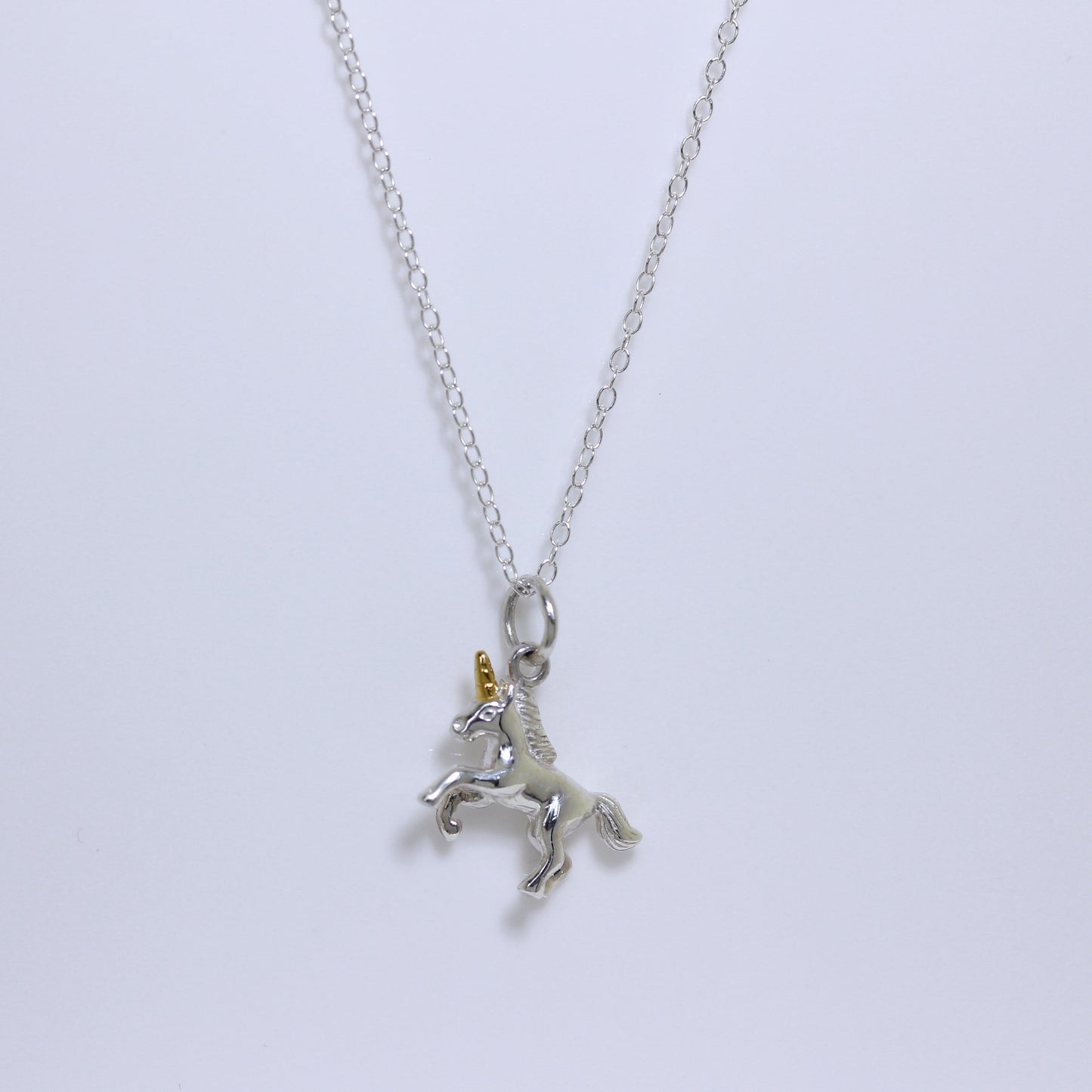 Sterling Silver Prancing Unicorn Necklace - 16 - 32 Inches
