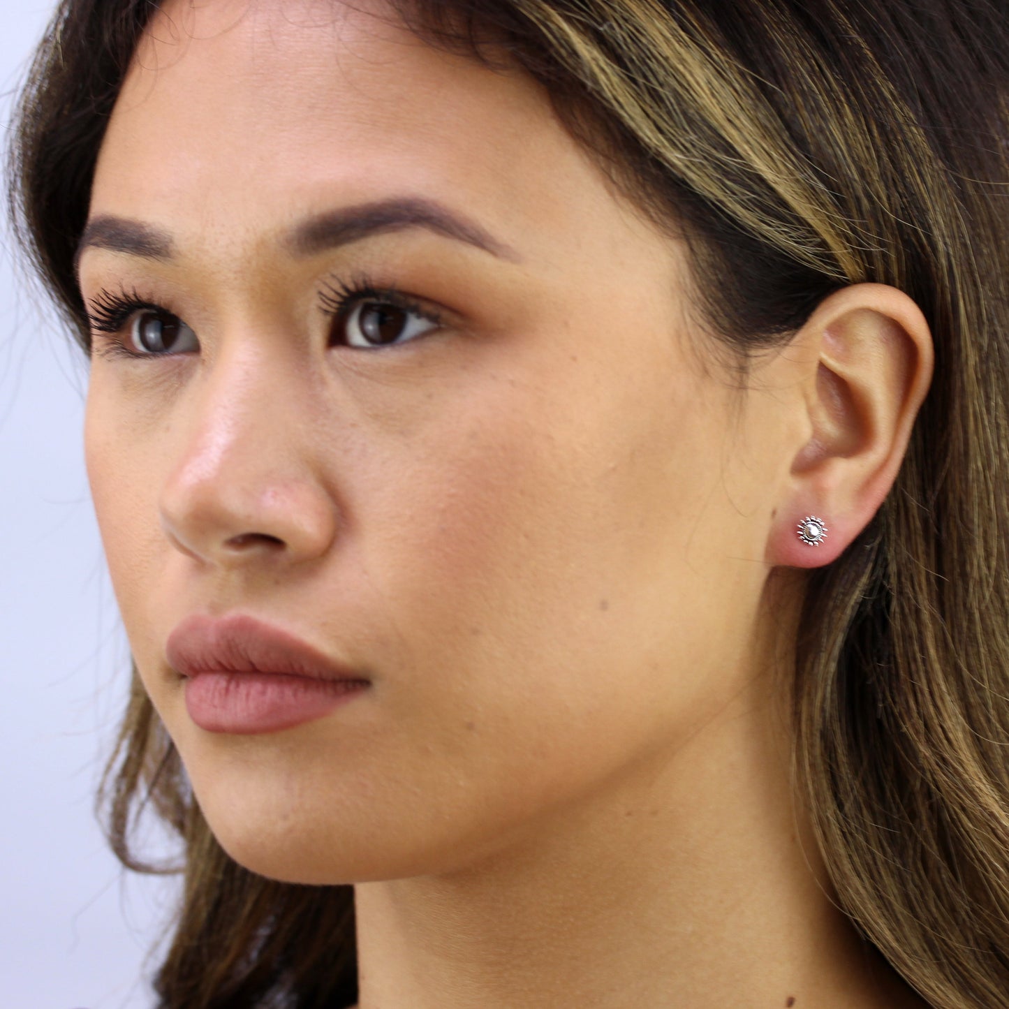 Sterling Silver Flaming Sun Stud Earrings