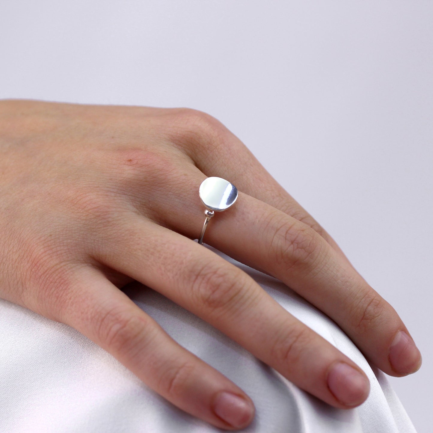 Sterling Silver Plain Round Disc Adjustable Ring
