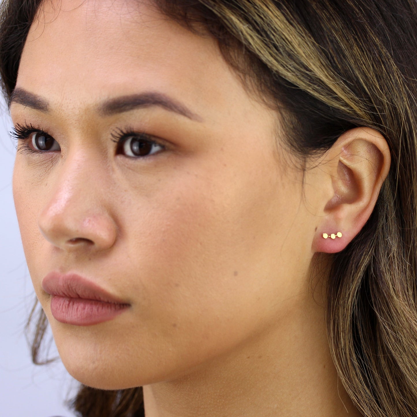 Gold Plated Sterling Silver Triple Disc Stud Earrings