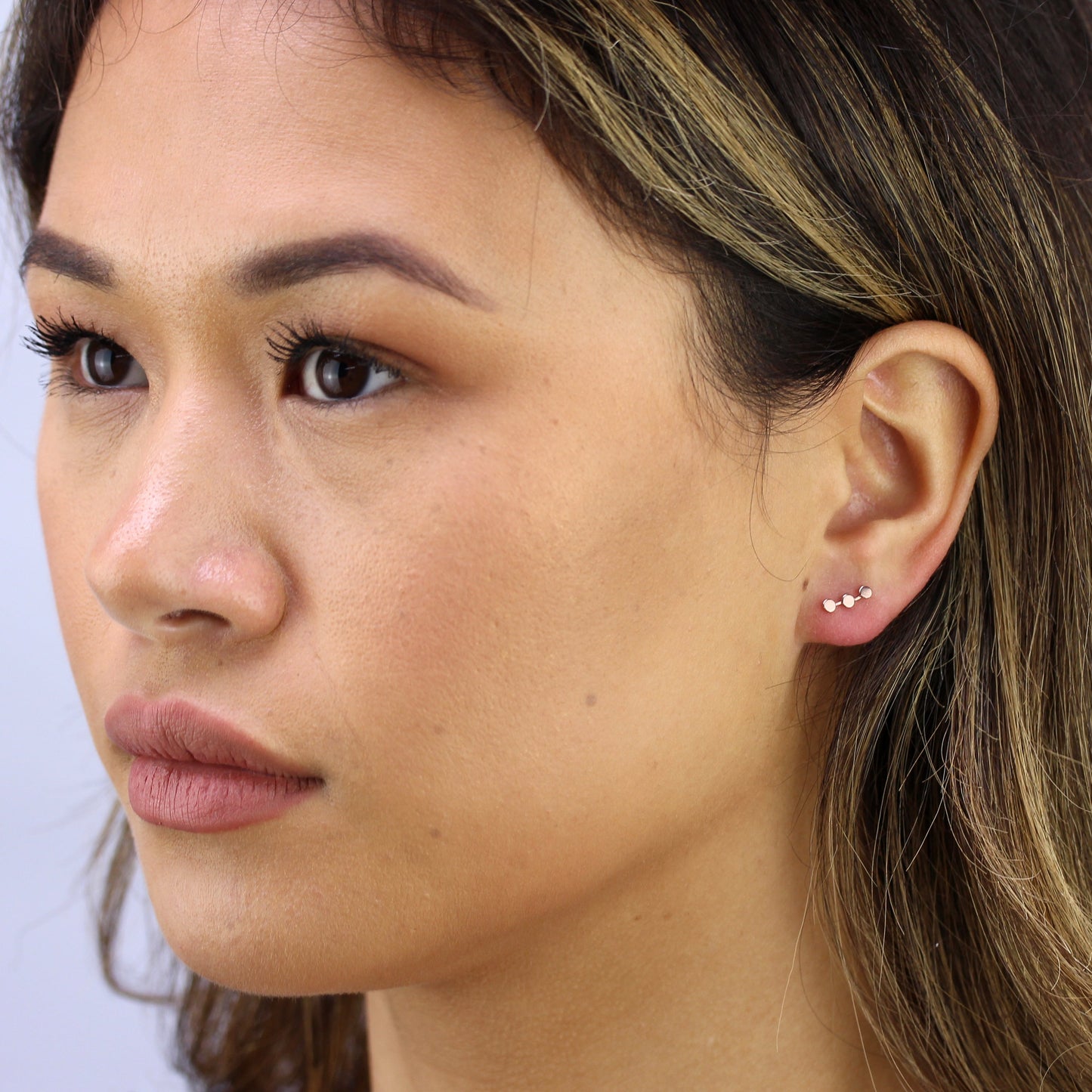 Rose Gold Plated Sterling Silver Triple Disc Stud Earrings