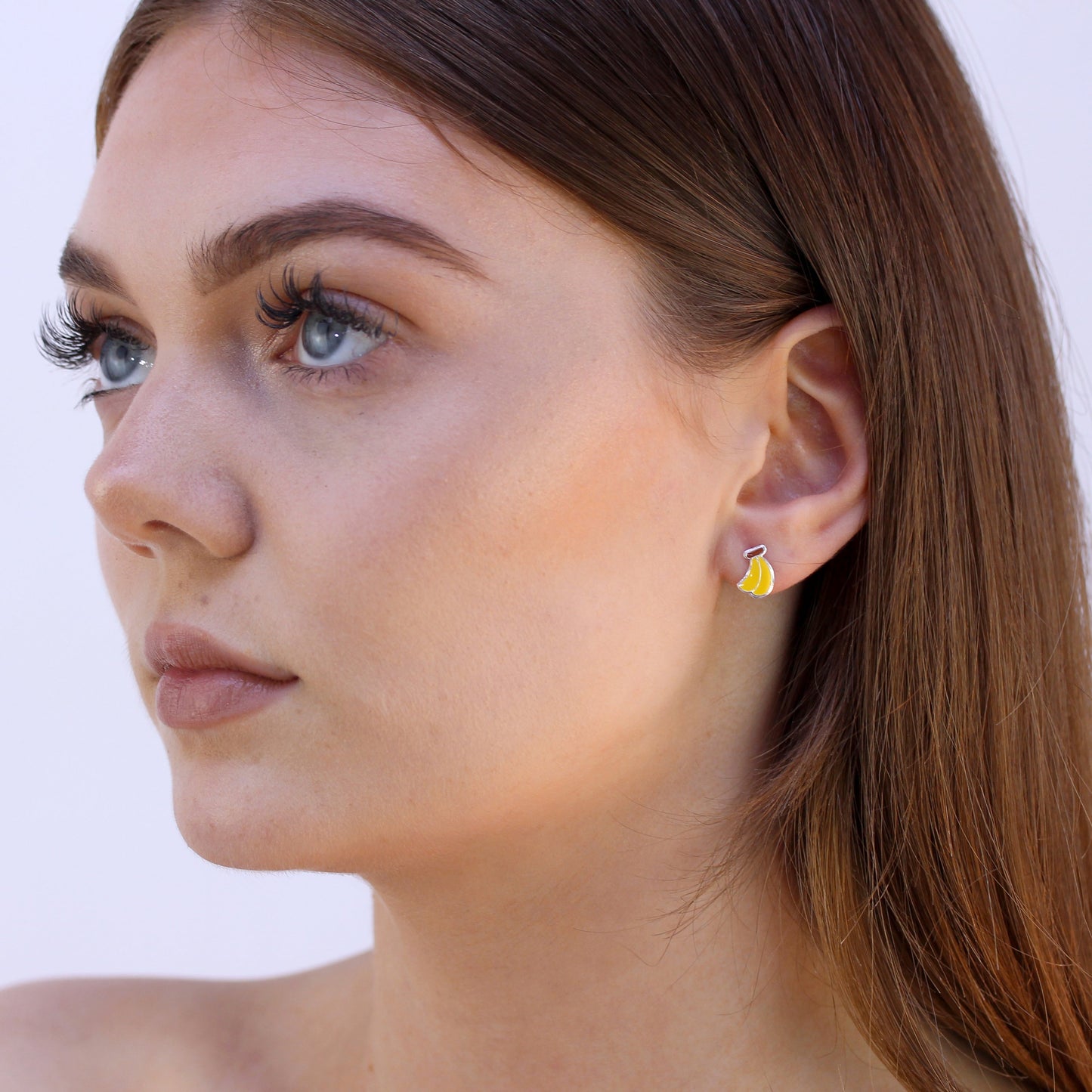 Sterling Silver Enamel Bananas Stud Earrings