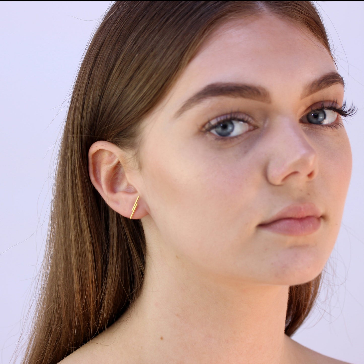 Gold Plated Sterling Silver Double Bar Stud Earrings