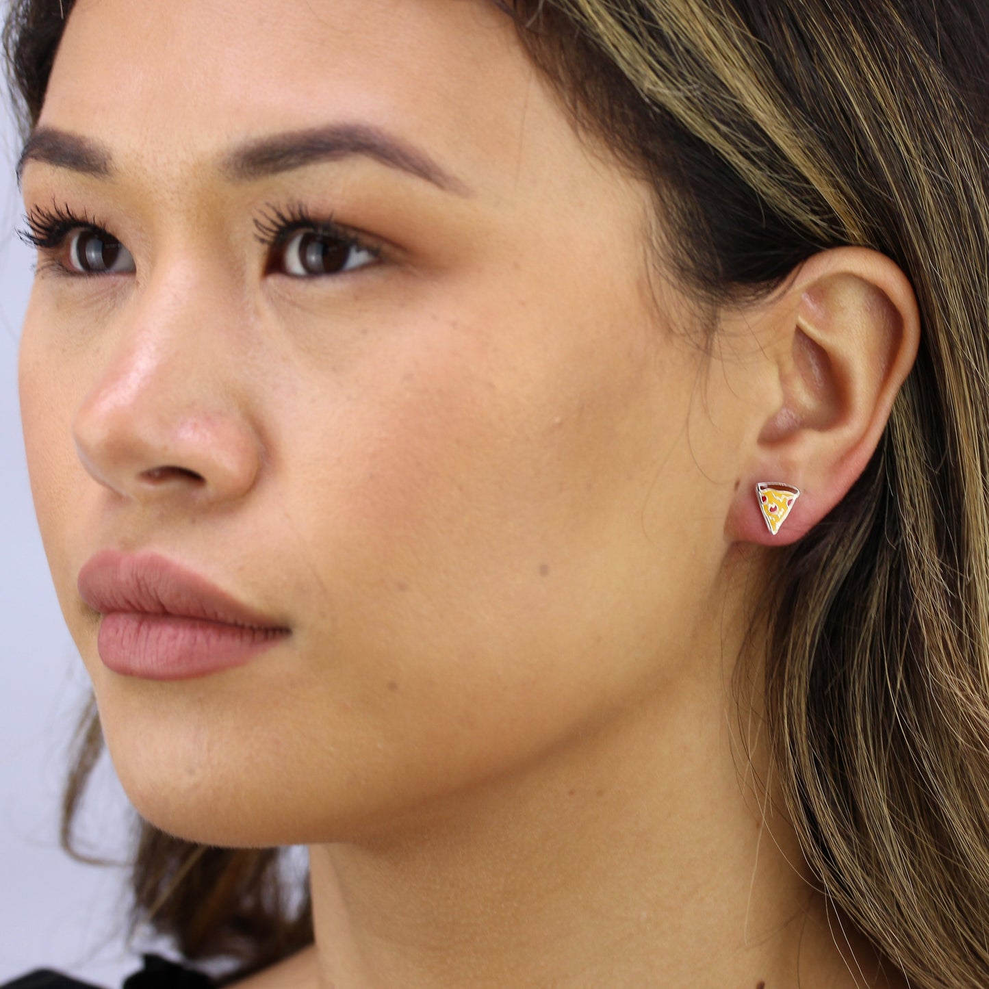 Sterling Silver Enamel Pizza Stud Earrings