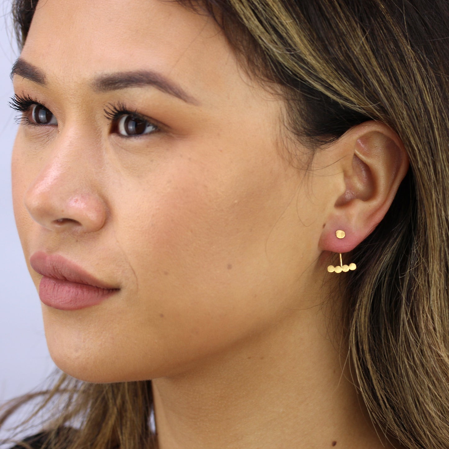 Gold Plated Sterling Silver Circles Ear Jacket Stud Earrings