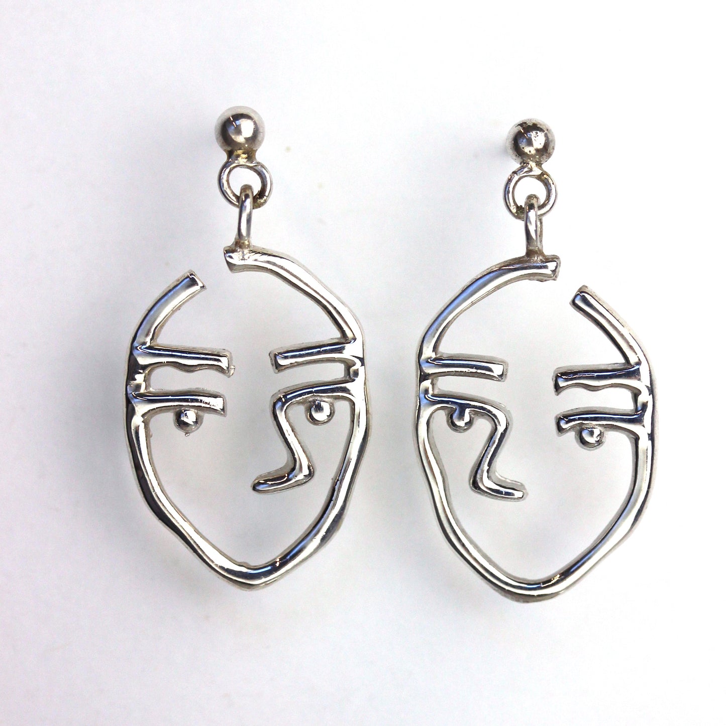 Sterling Silver Open Face Drop Stud Earrings
