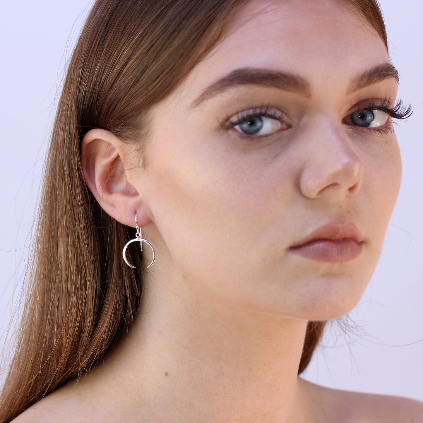 Sterling Silver Crescent Horn Drop Dangle Earrings