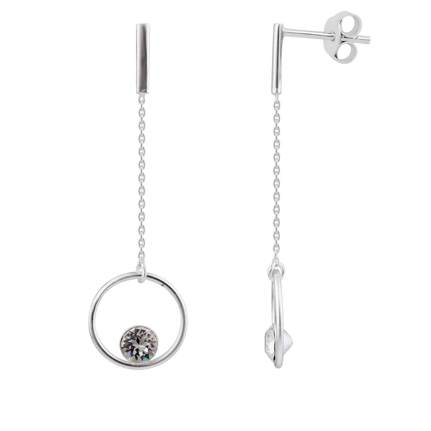 Sterling Silver Minimalist Circle CZ Drop Stud Earrings