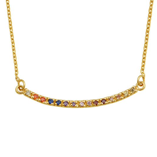 Gold Plated Sterling Silver CZ Rainbow Curve Bar Necklace - jewellerybox