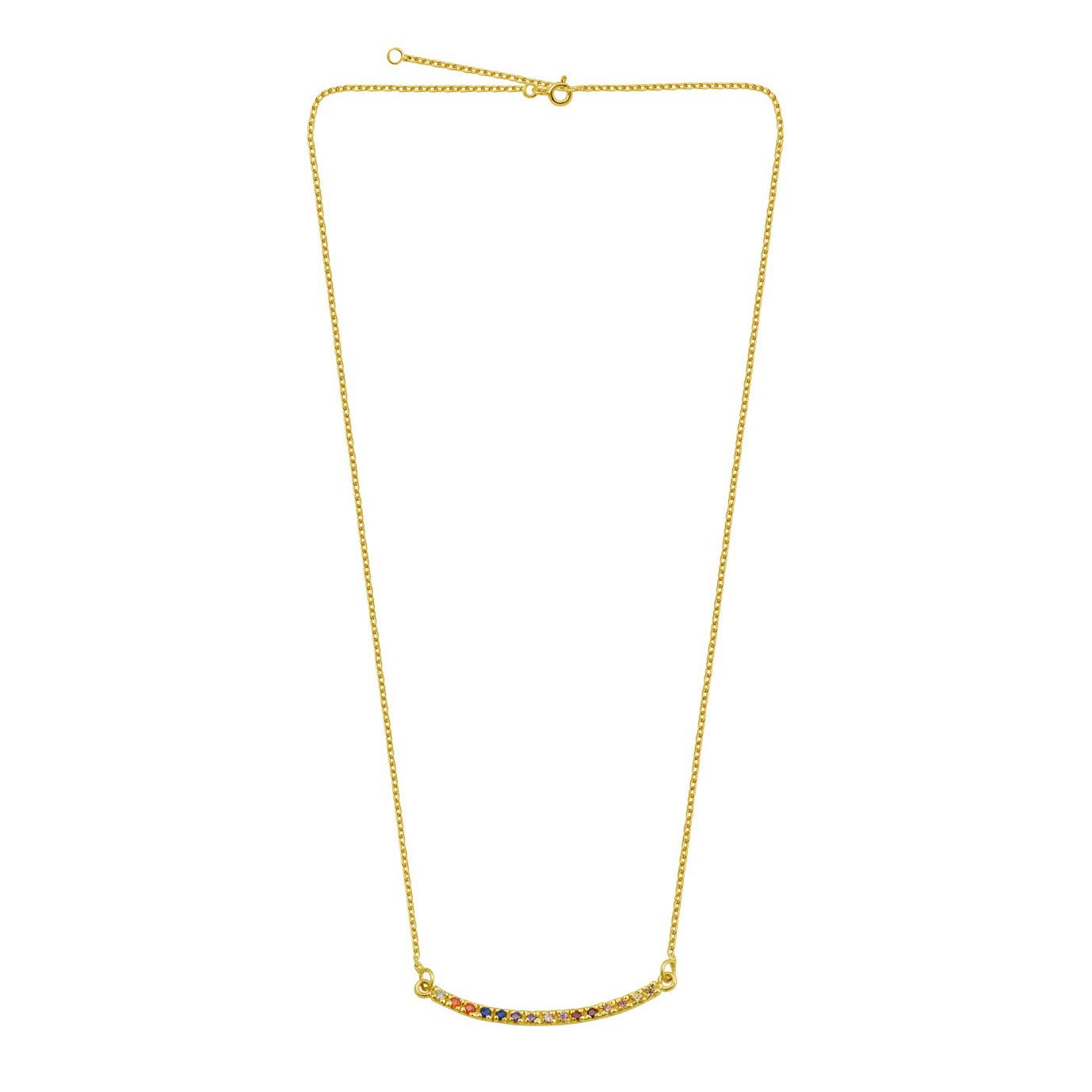 Gold Plated Sterling Silver CZ Rainbow Curve Bar Necklace - jewellerybox