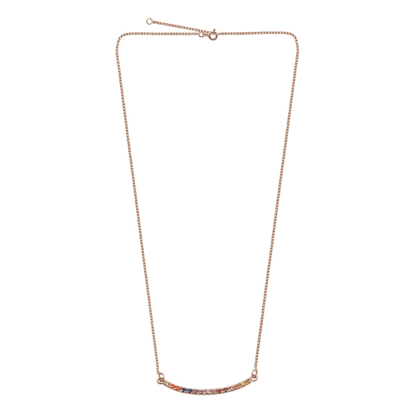 Rose Gold Plated Sterling Silver CZ Rainbow Curve Bar Necklace