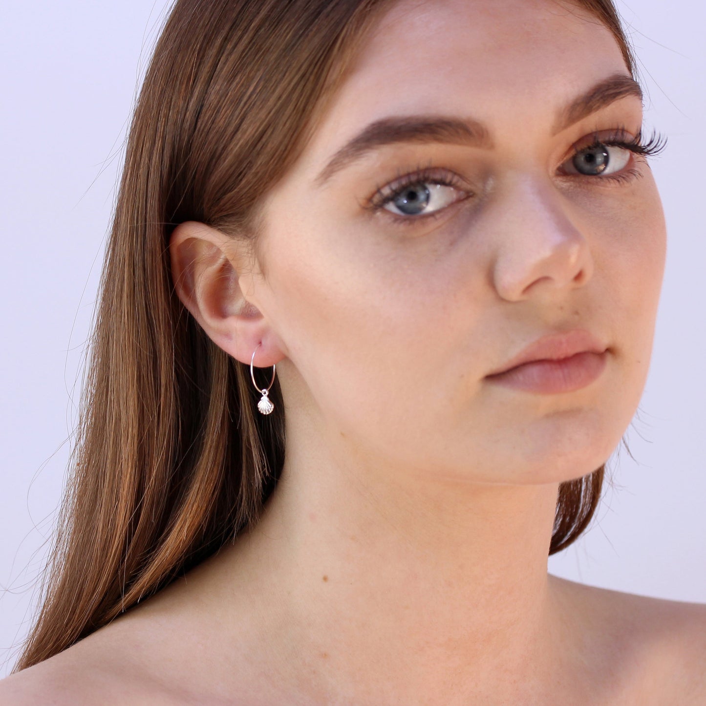 Sterling Silver 16mm Sea Shell Charm Hoop Earrings