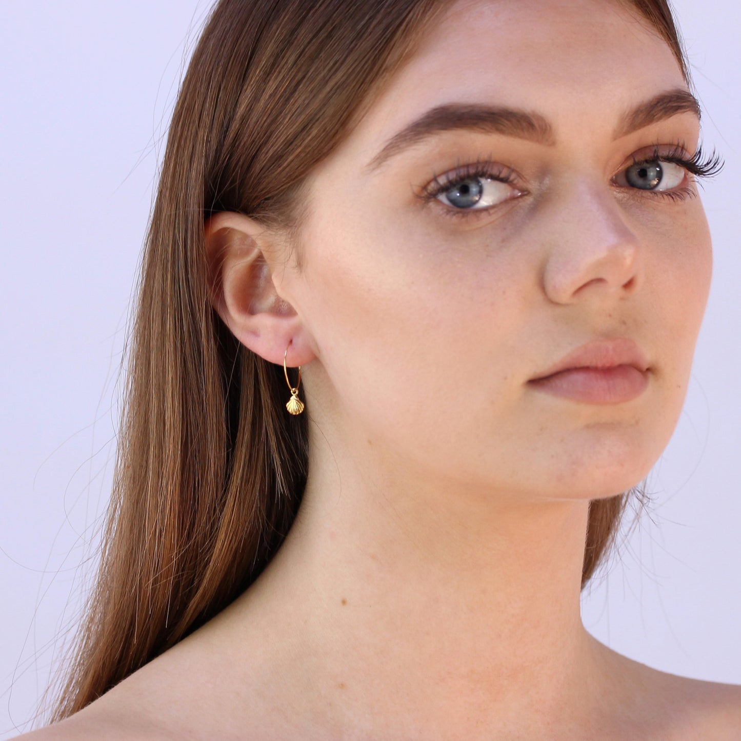 Gold Plated Sterling Silver 16mm Shell Charm Hoop Earrings