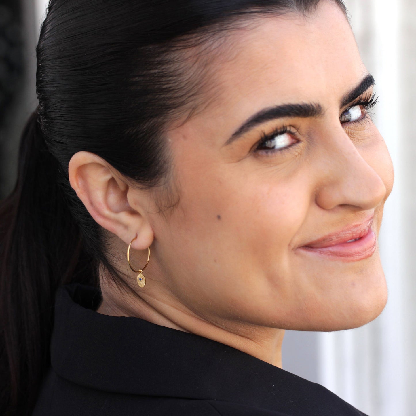 Gold Plated Sterling Silver Star Oval 19mm Charm Hoop Earrings