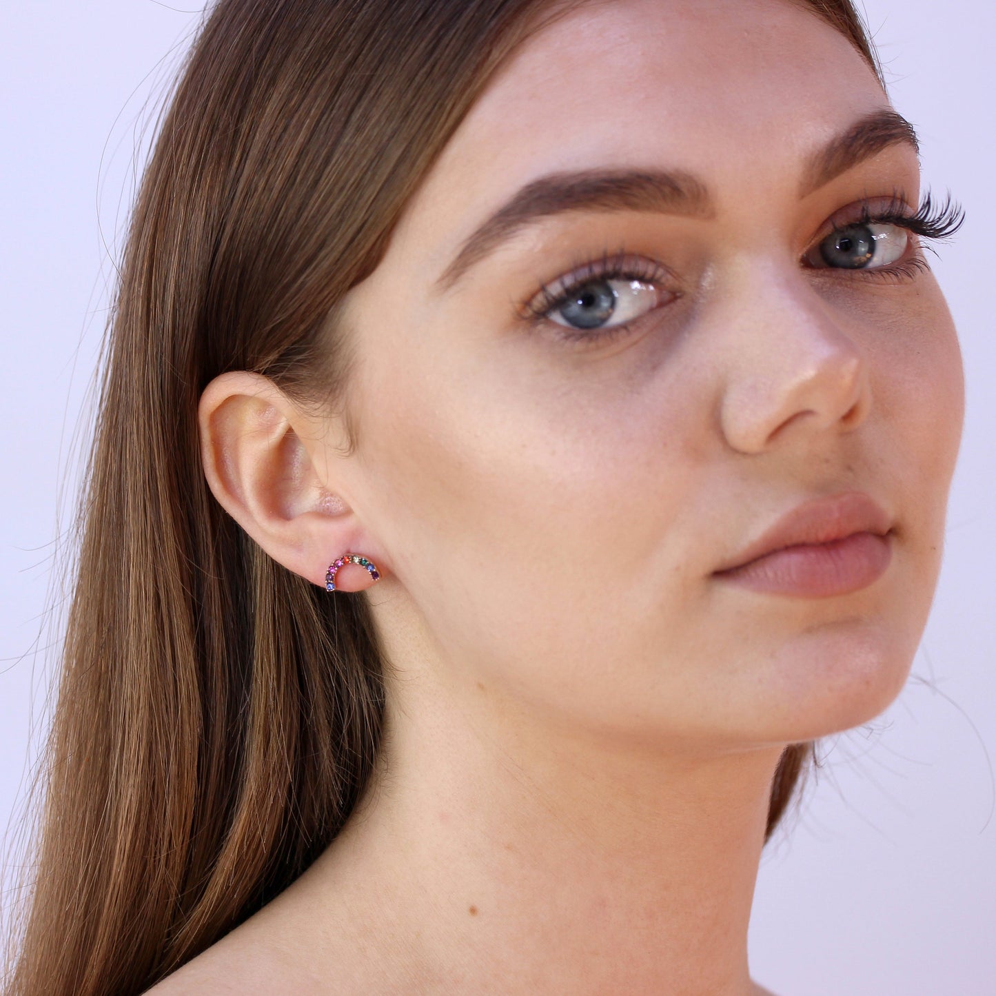 Rose Gold Plated Sterling Silver & CZ Rainbow Stud Earrings