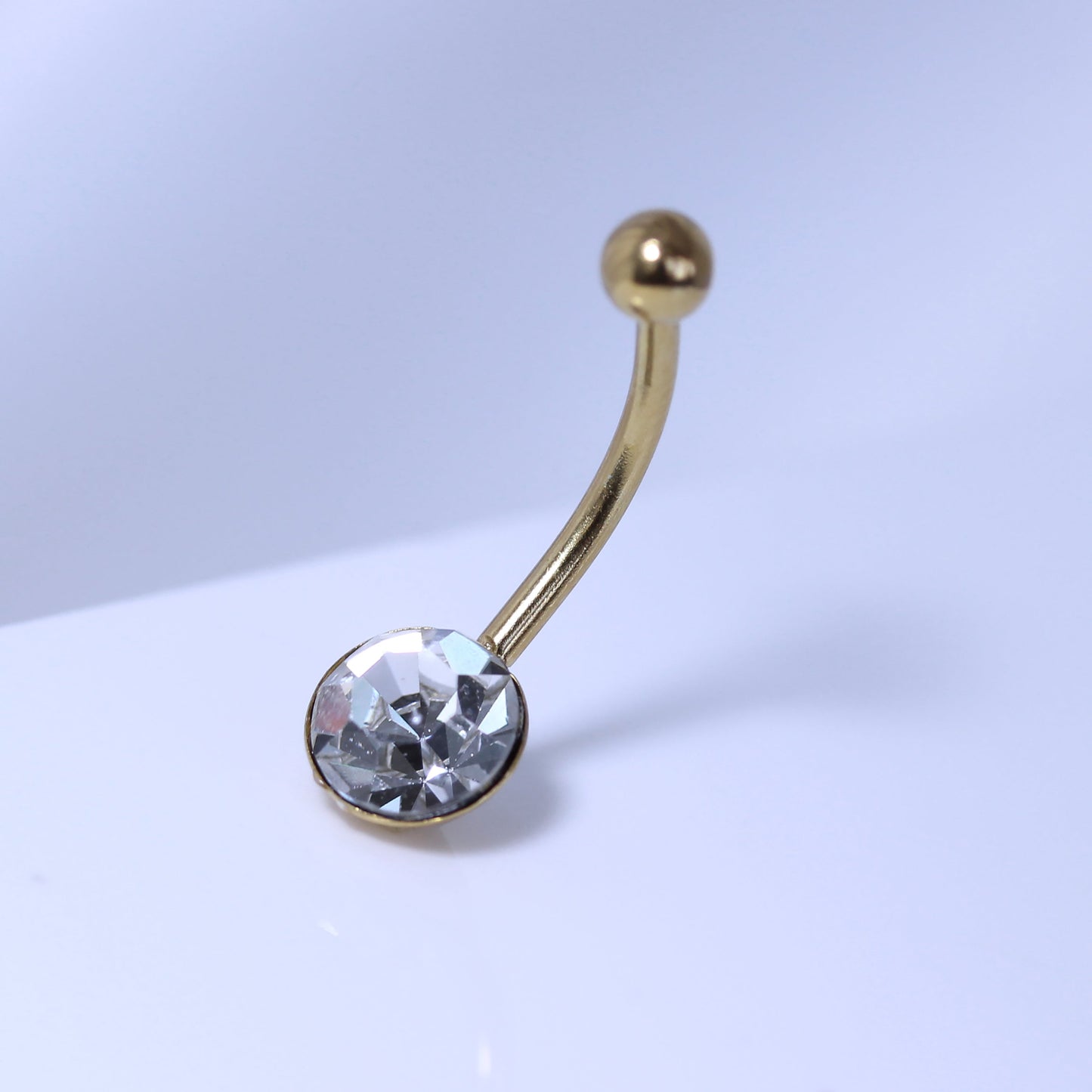Gold Plated Sterling Silver & 8mm Round CZ Belly Bar