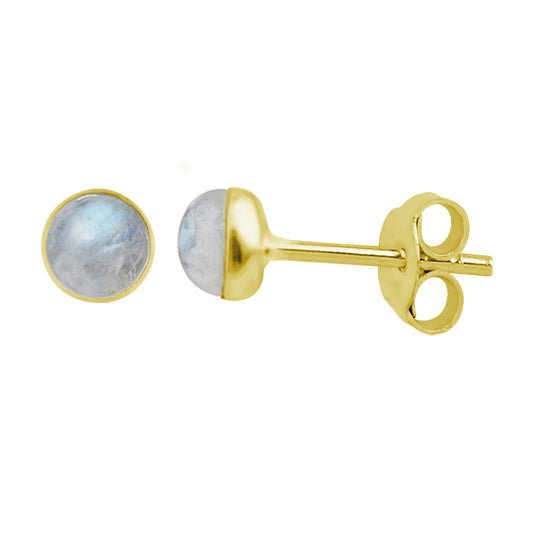 Gold Plated Sterling Silver Moonstone 3mm Ball Stud Earrings
