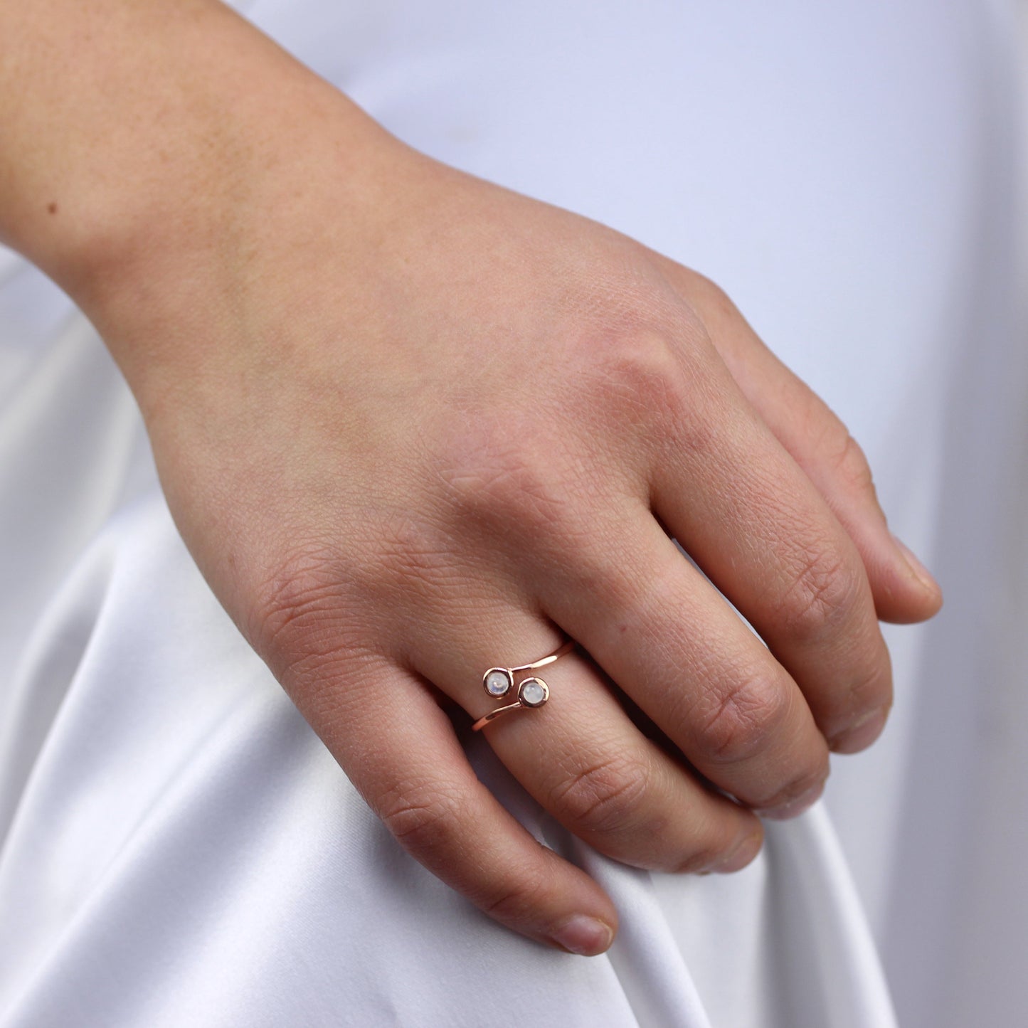 Rose Gold Plated Sterling Silver & Moonstone Adjustable Ring