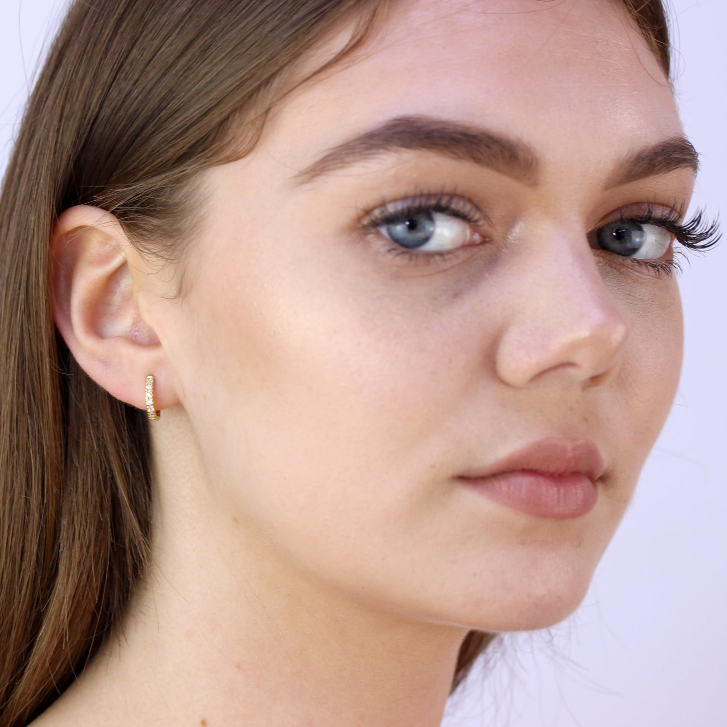 Gold Plated Sterling Silver CZ Hinged 12mm Hoop Earrings