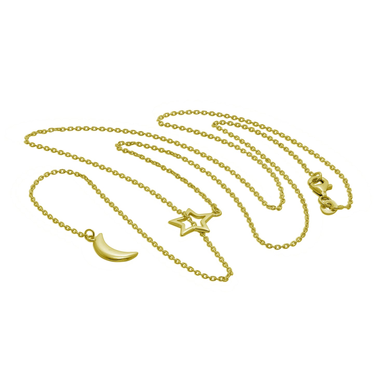 Gold Plated Sterling Silver Moon Star Drop Necklace