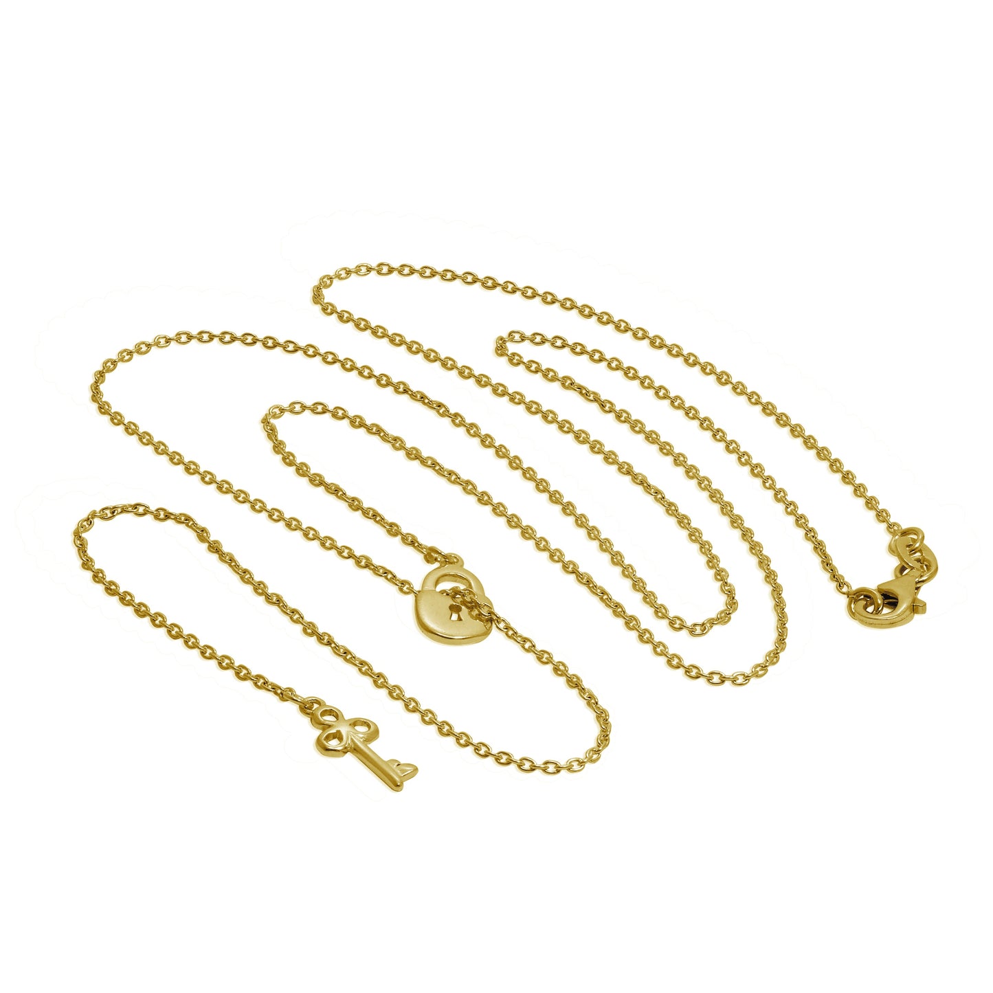 Gold Plated Sterling Silver Key Padlock Drop Necklace