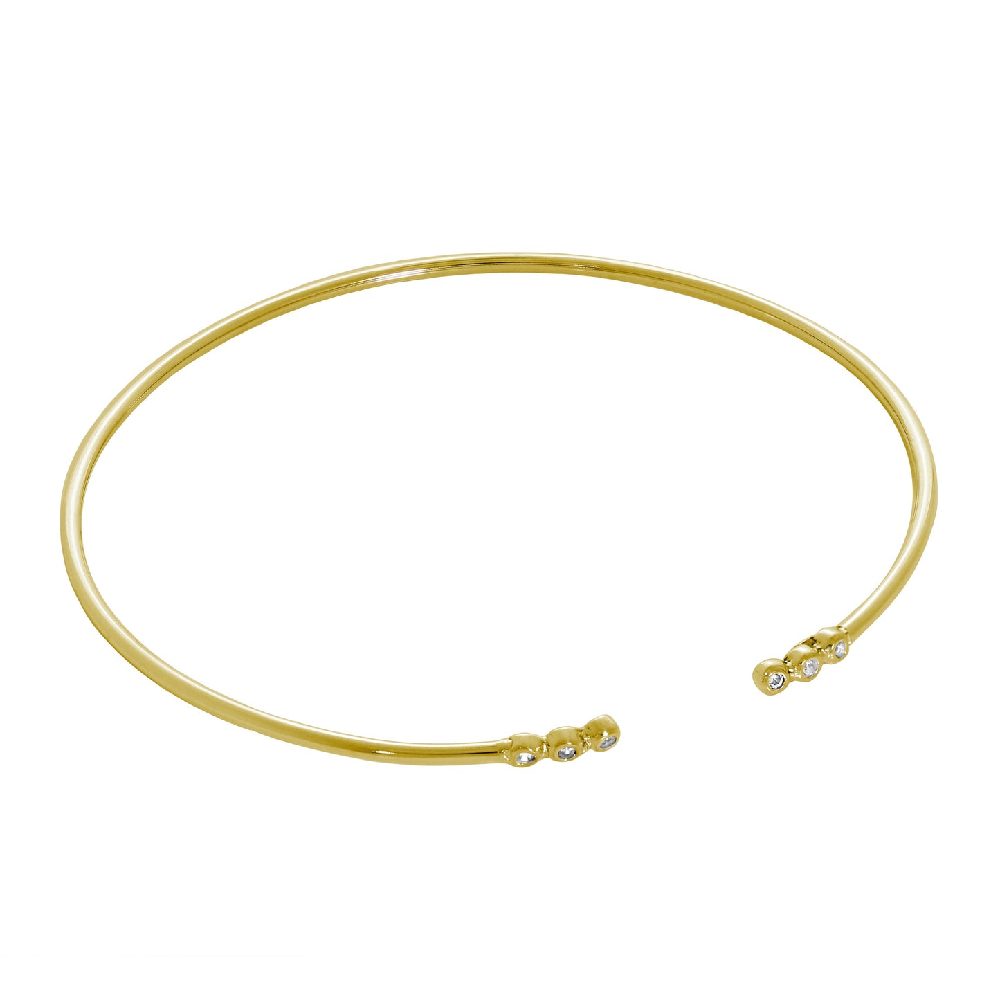 Gold Plated Sterling Silver 2mm CZ Open Cuff Bangle