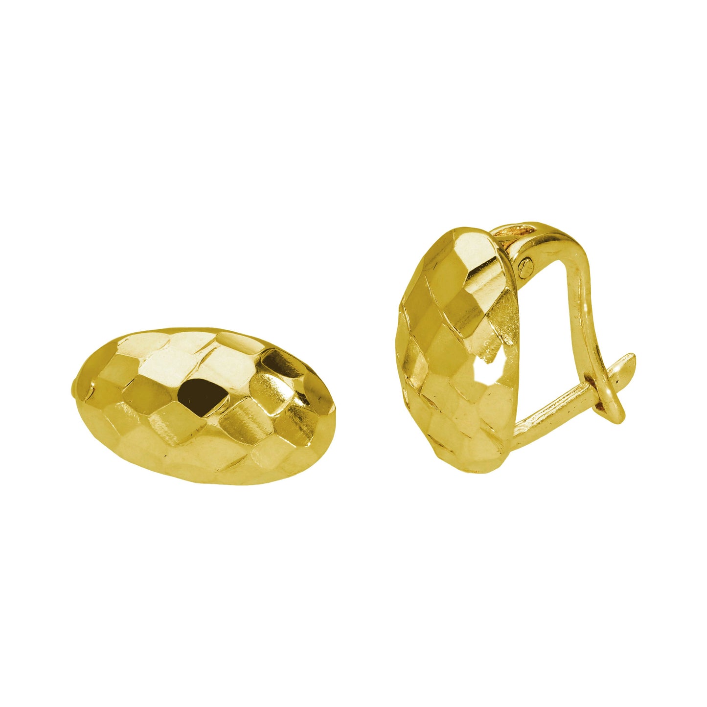 Gold Plated Sterling Silver Faceted Oval Leverback Earrings