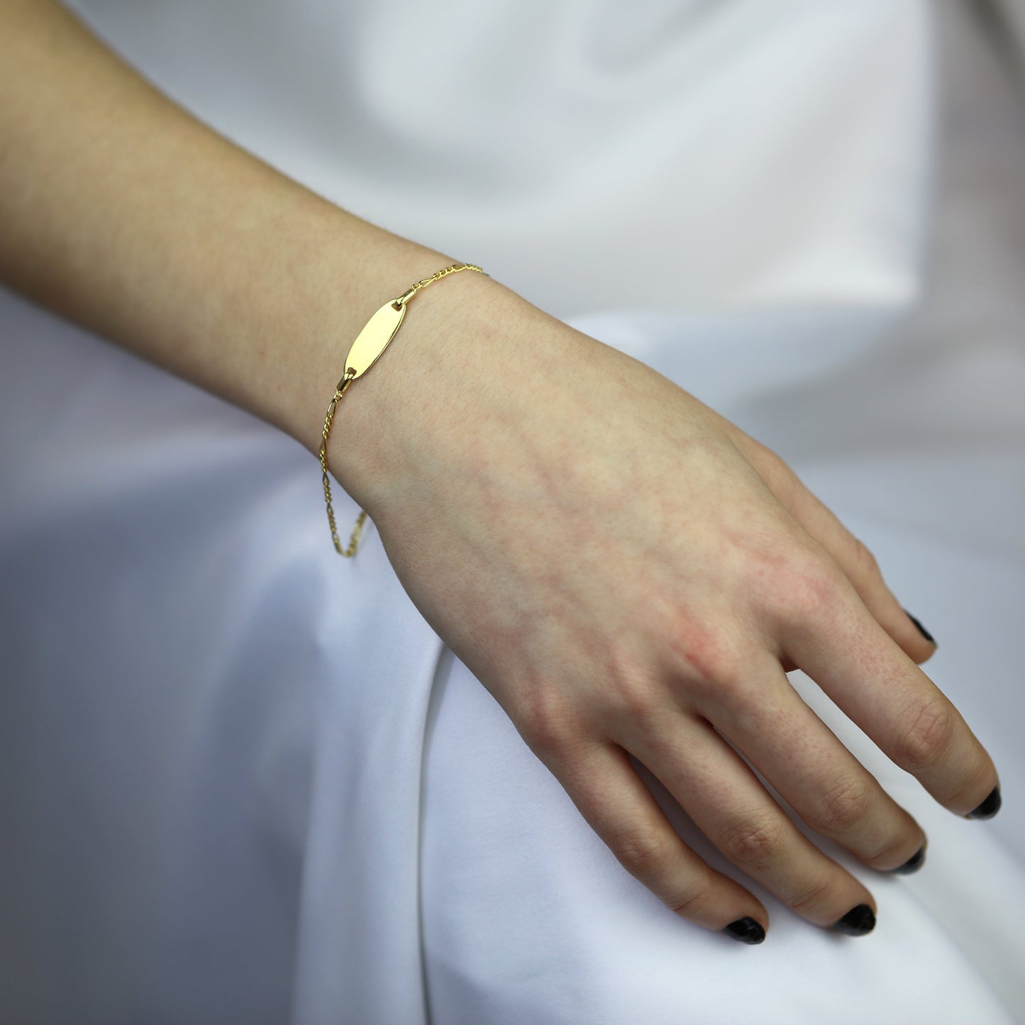 Gold Plated Sterling Silver Figaro Engravable ID Bracelet 7 Inches