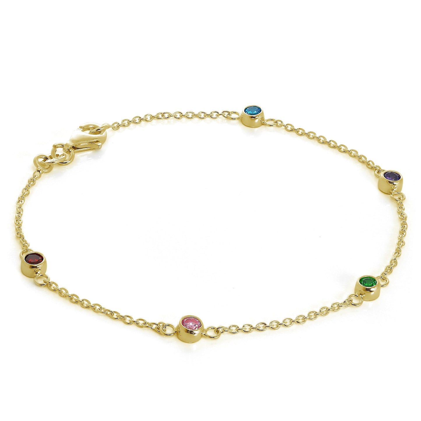 Gold Plated Sterling Silver Multicoloured 4mm CZ Bracelet