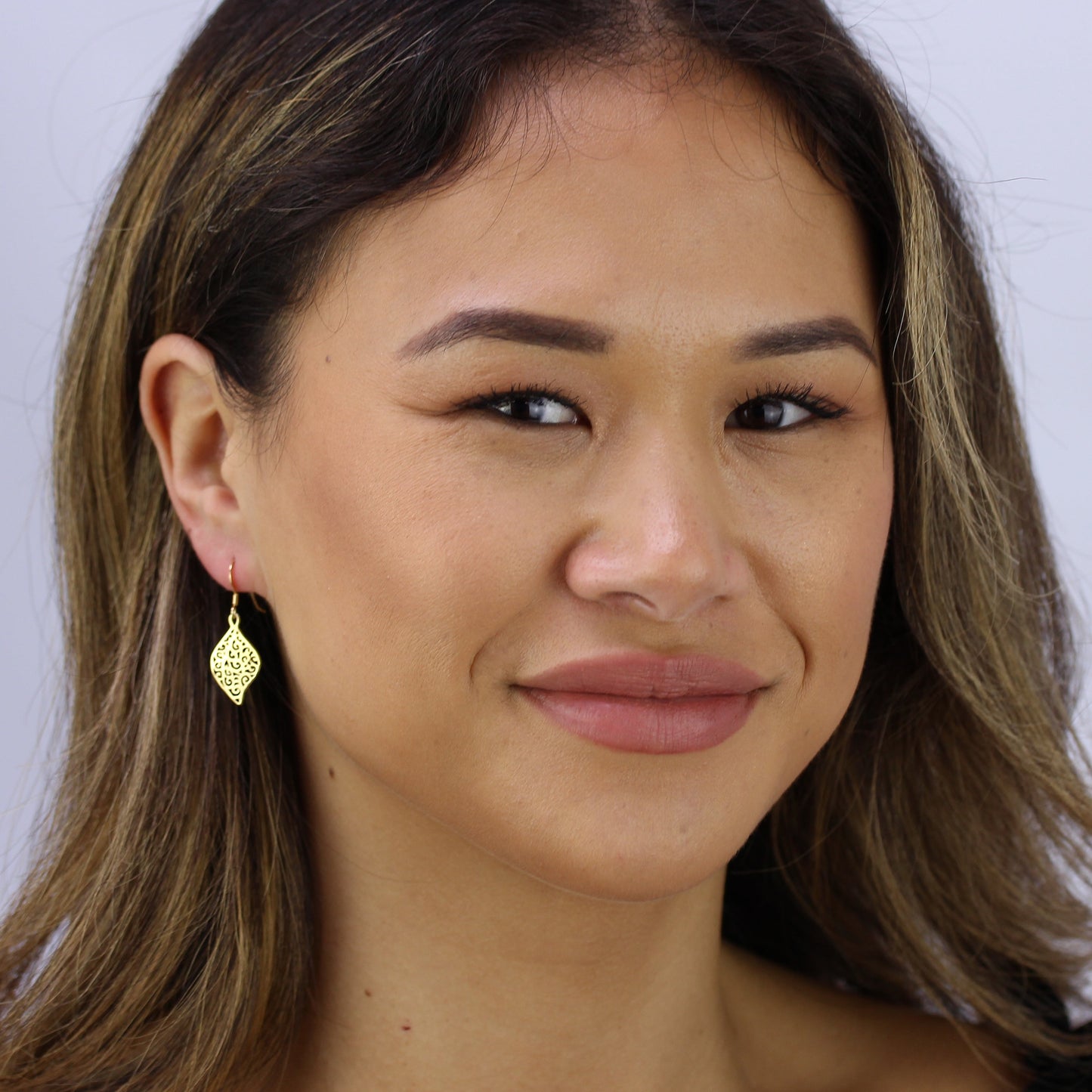 Gold Plated Sterling Silver Filigree Leaf Dangle Earrings