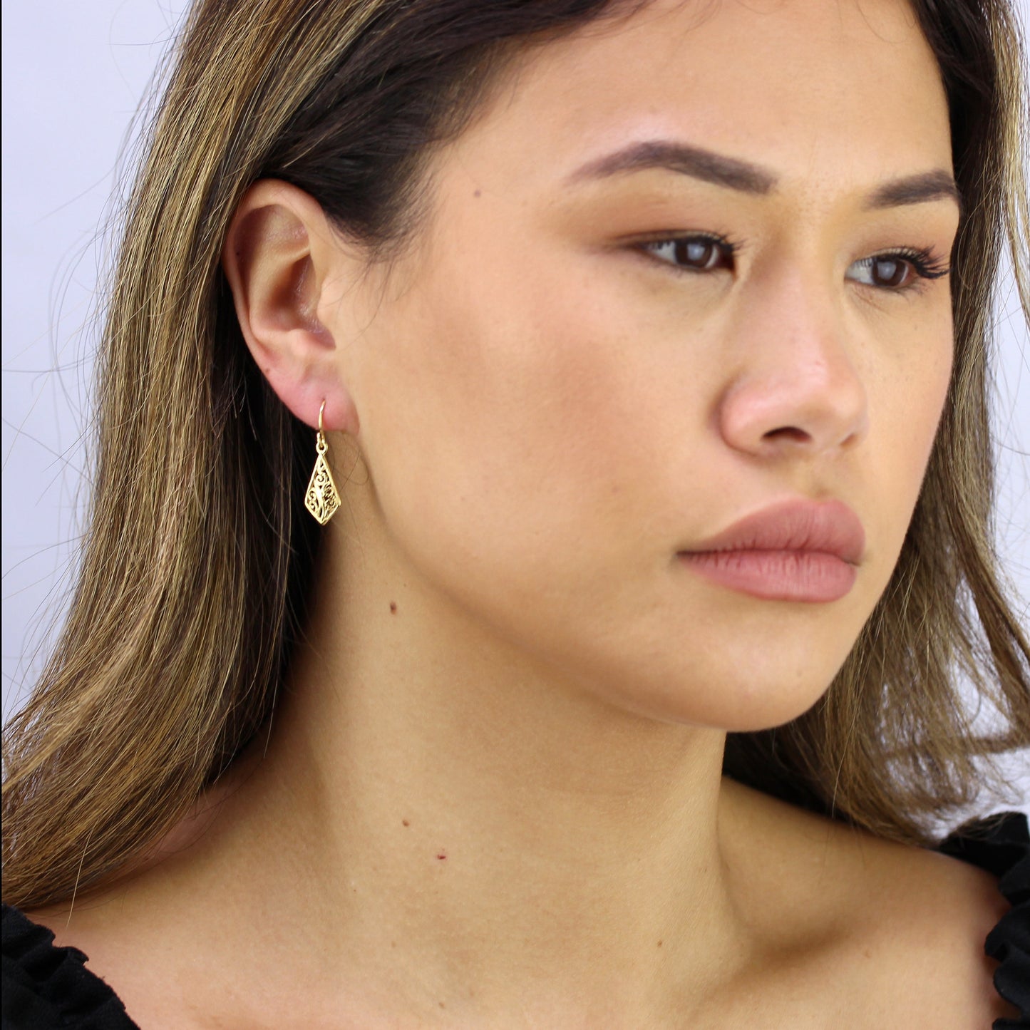 Gold Plated Sterling Silver Filigree Leaf Dangle Earrings