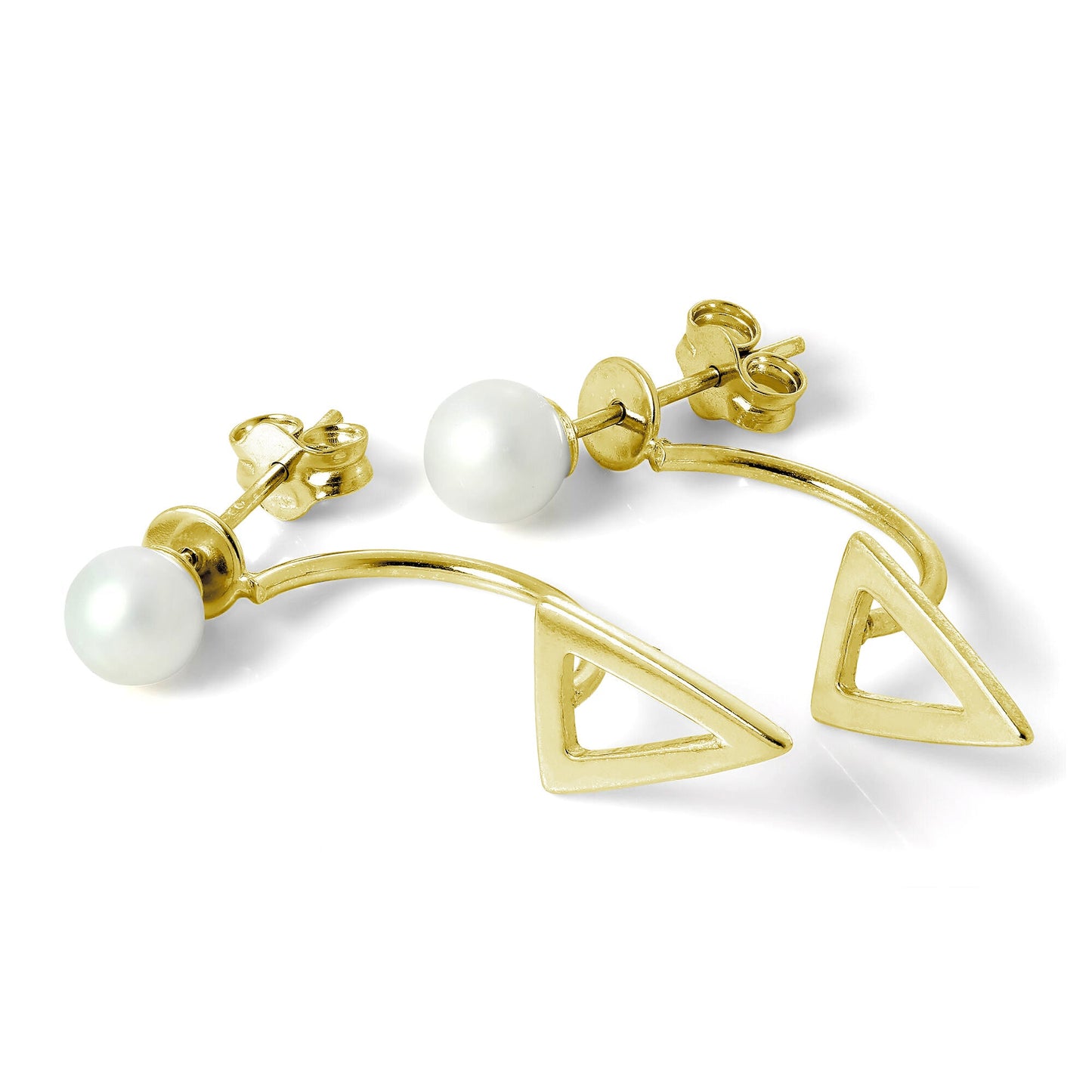 Gold Plated Sterling Silver Pearl Ear Jacket Stud Earrings