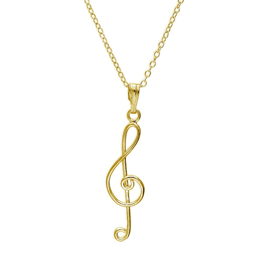Gold Plated Sterling Silver Treble Clef Necklace 18 Inches