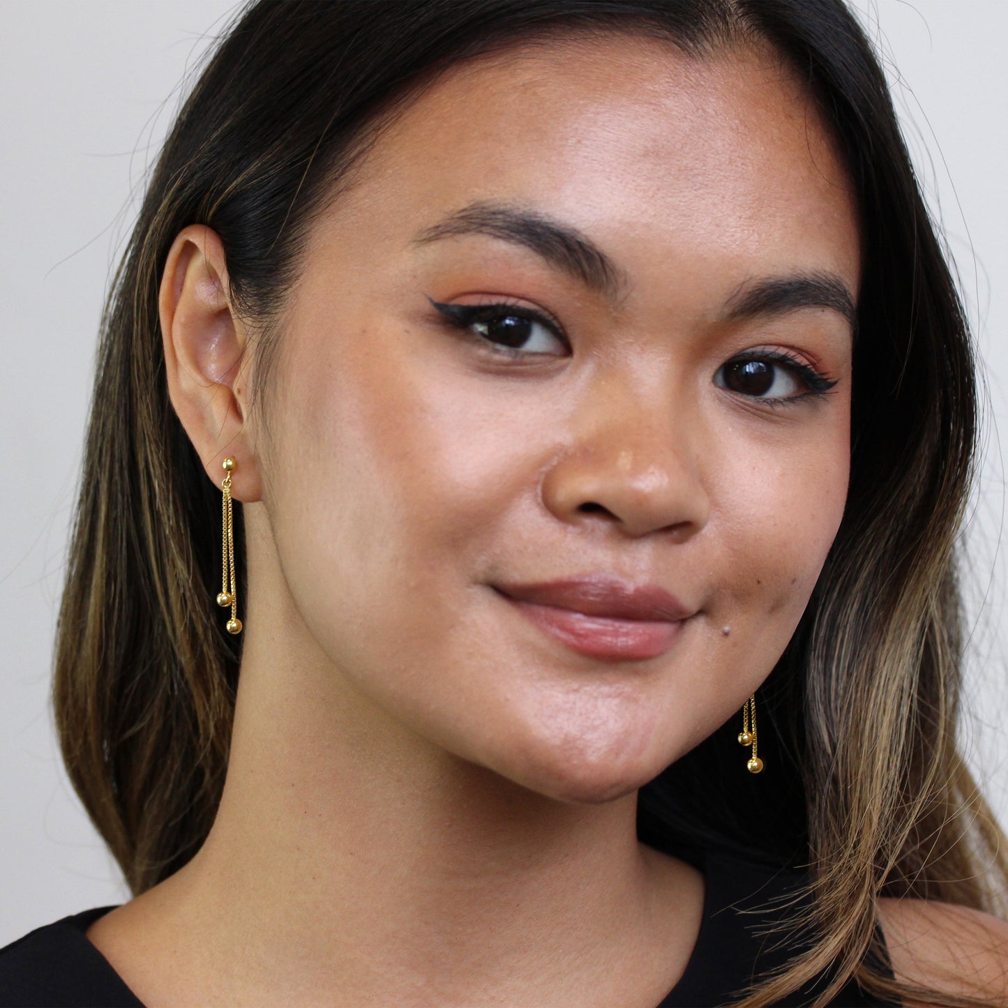 Gold Plated Sterling Silver Ball Drop Stud Earrings