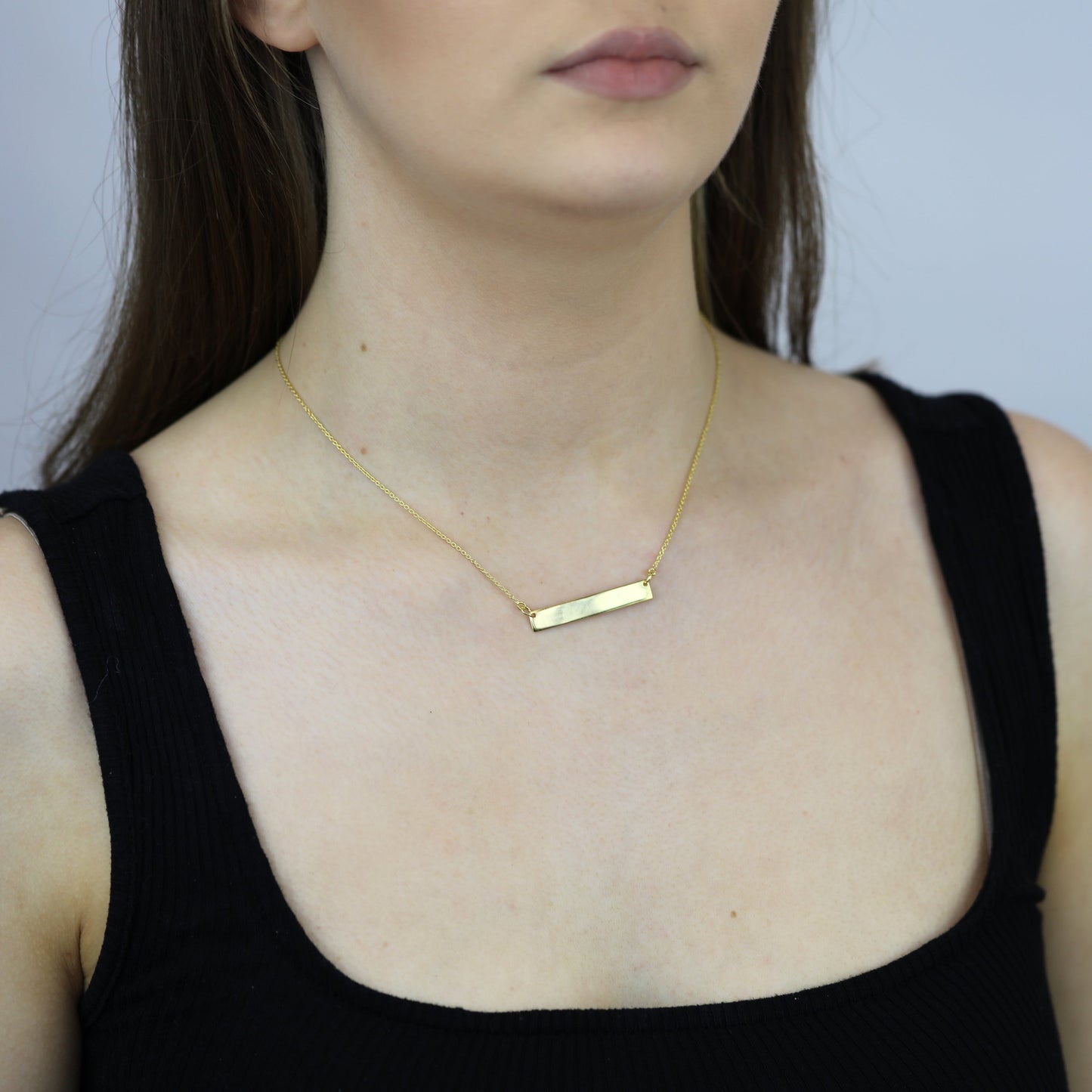 Gold Plated Sterling Silver Engravable Bar Necklace 16 Inch